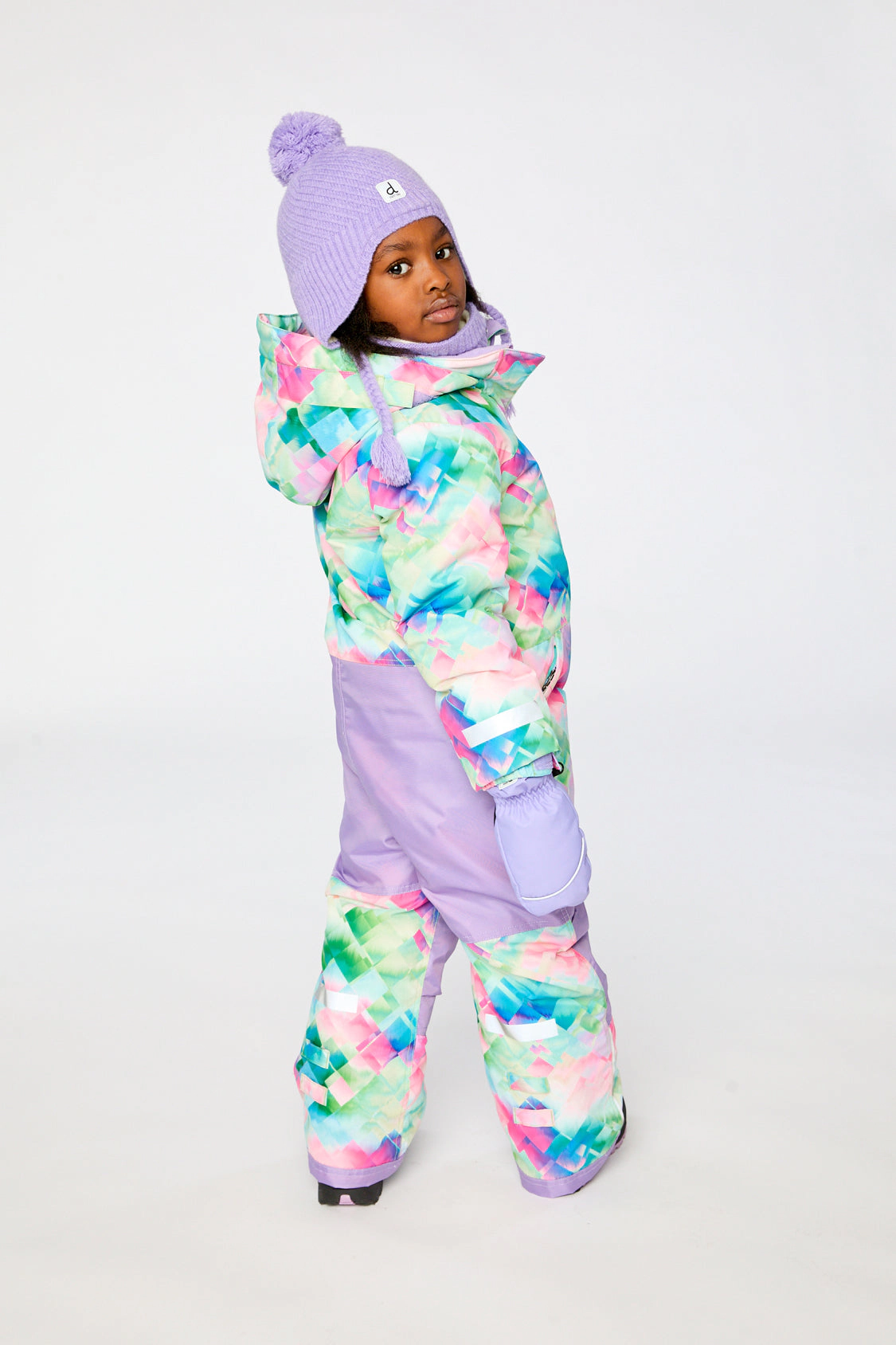Deux par Deux Girls Diamond Print One Piece Play Snowsuit with Detachable Hood