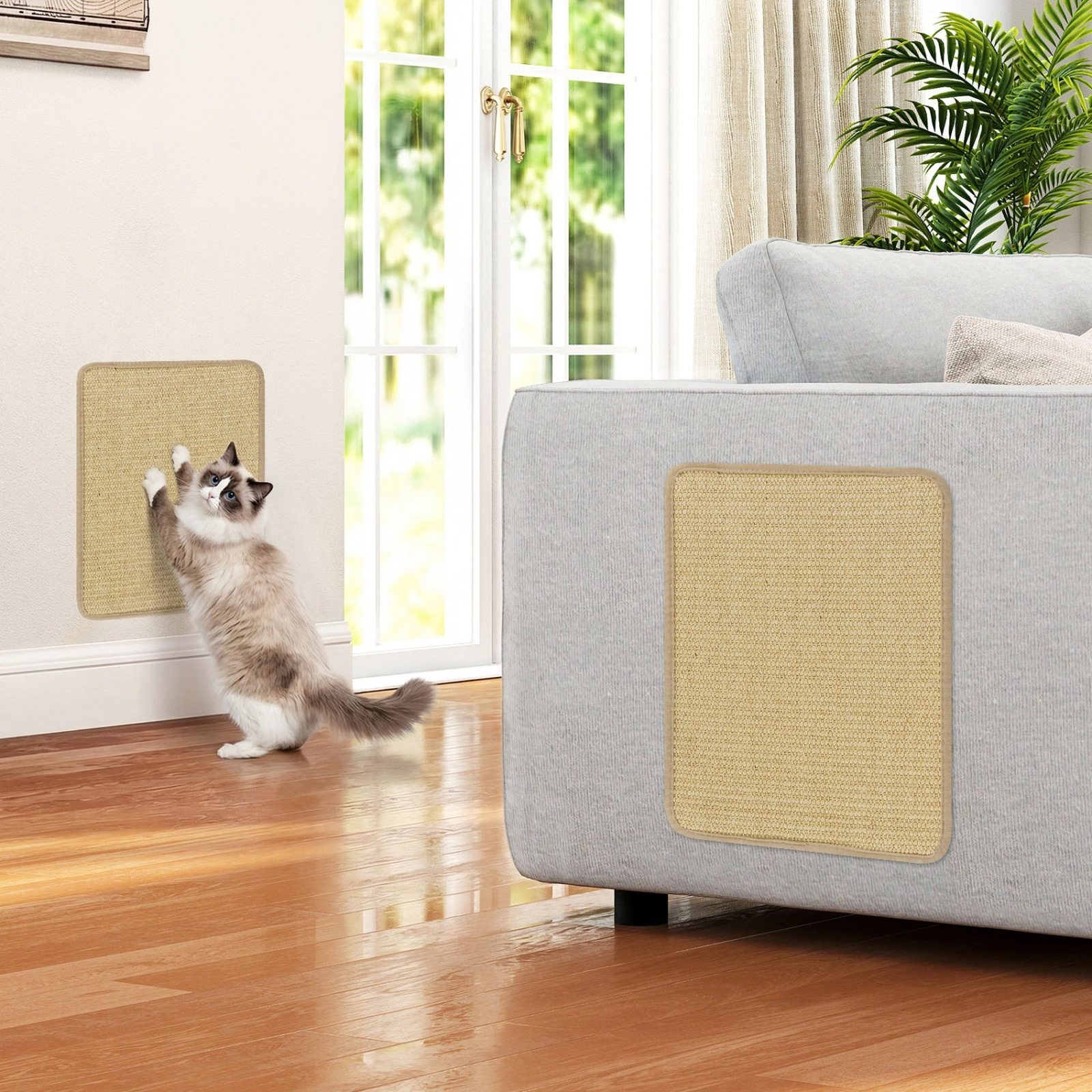 SUGIFT Self-Adhesive Sisal Cat Scratcher Mat Set 16 x 12 in & 24 x 16 in 6-Piece Cat Tree Accessory