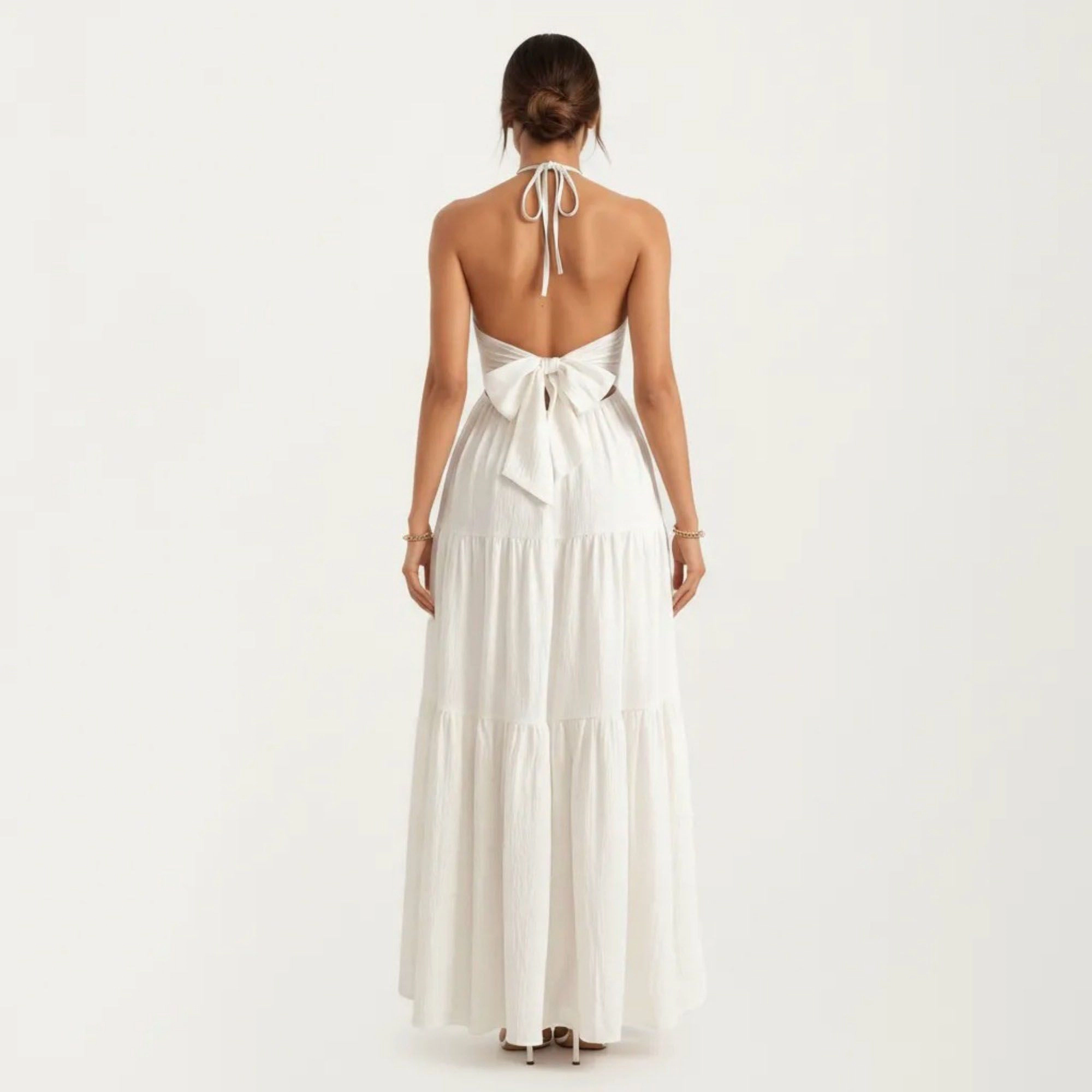 Anna-Kaci Womens Halter Neck Twist Front Tiered Maxi Dress