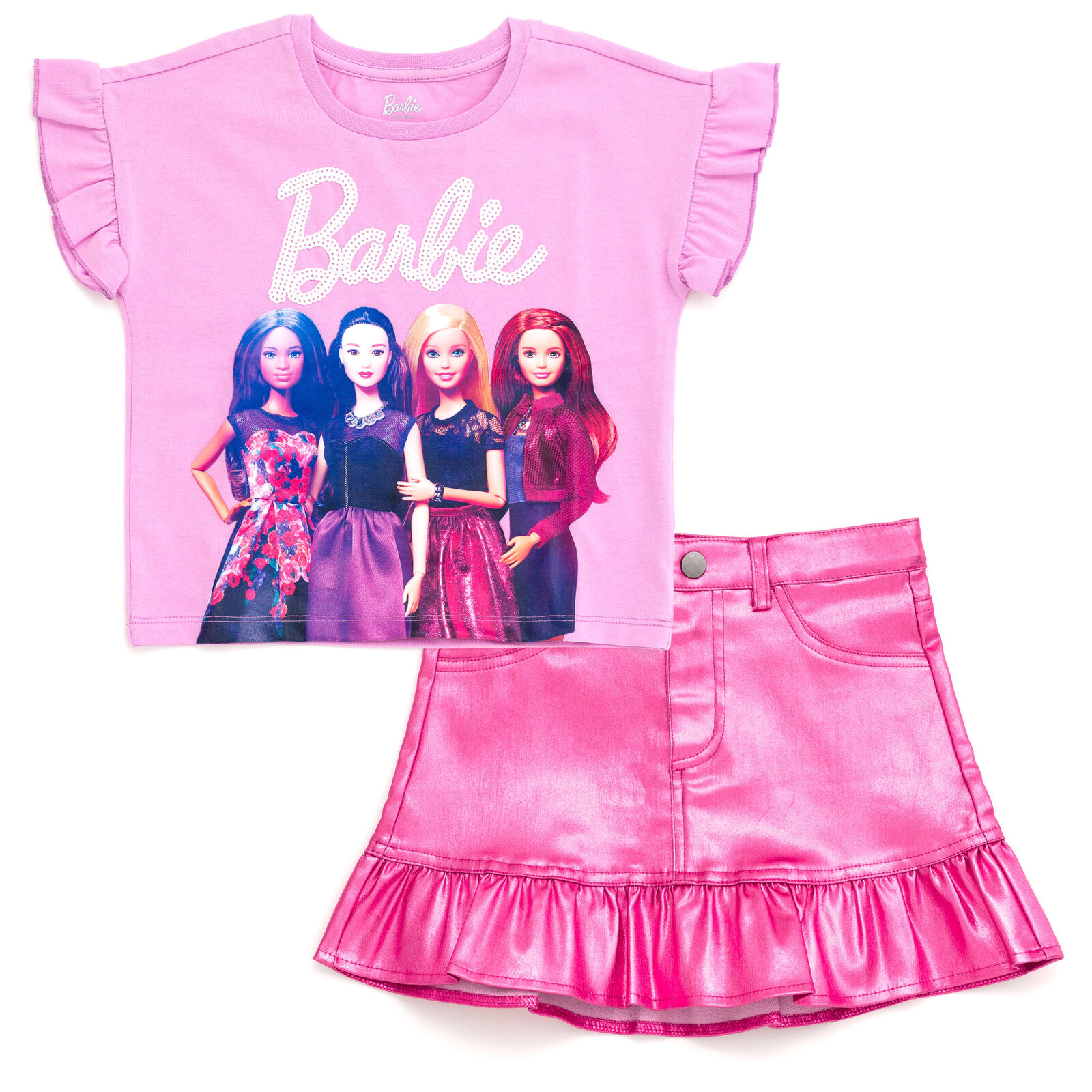 Barbie Girls' Sequin T-Shirt and Metallic Skirt Set