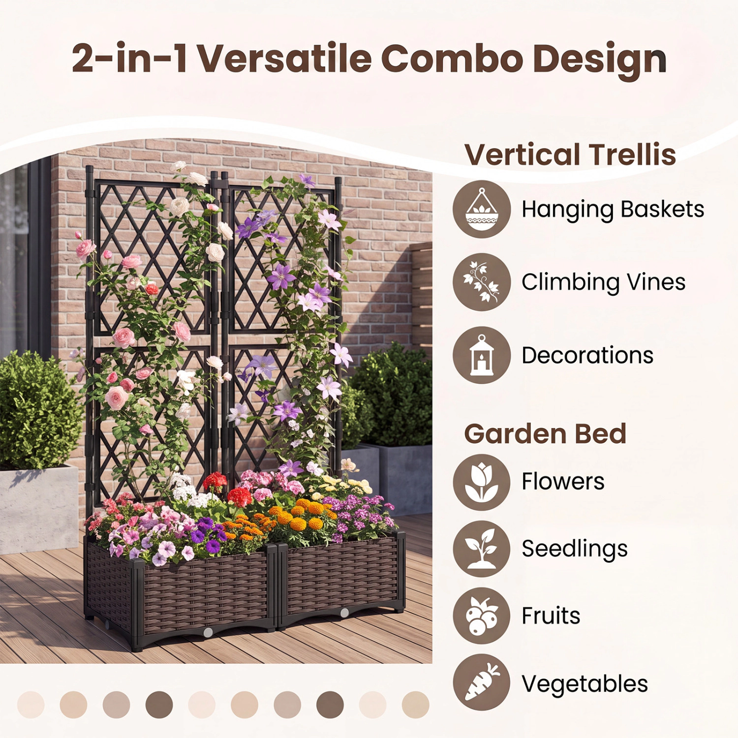 LJG Raised Garden Bed with Lattice Trellis Drainage Self-Watering Elevated Vertical Planter Boxes
