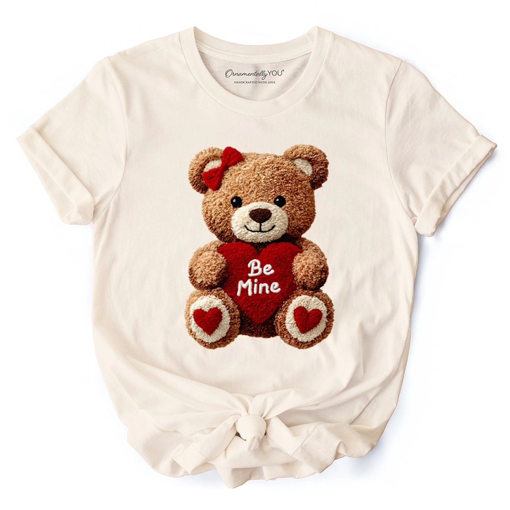 OrnamentallyYou Womens Bear Toy "Be Mine" Valentine T-Shirt
