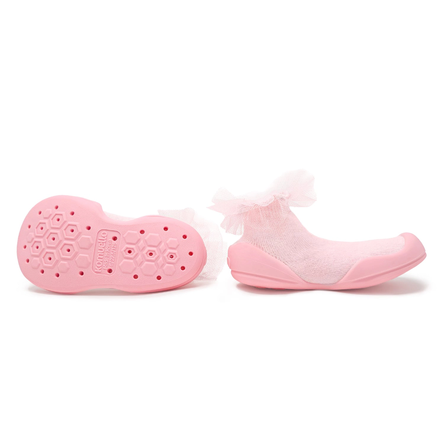 Komuello Toddler Girl First Walk Sock Shoes Lace Trim - Tull Pink