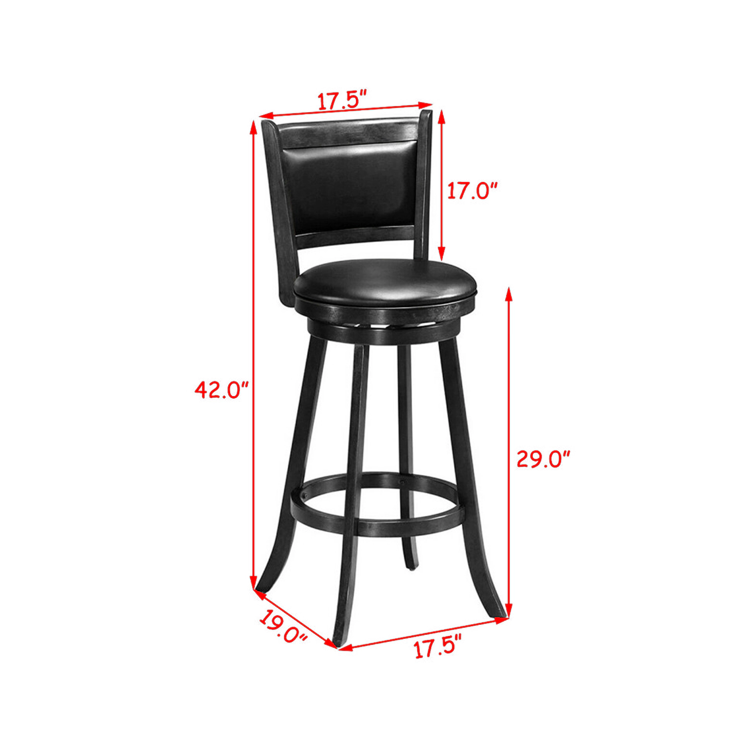 Hivvago Set of 2 29-Inch Wooden Swivel Bar Stools with Cushioned PVC Seats