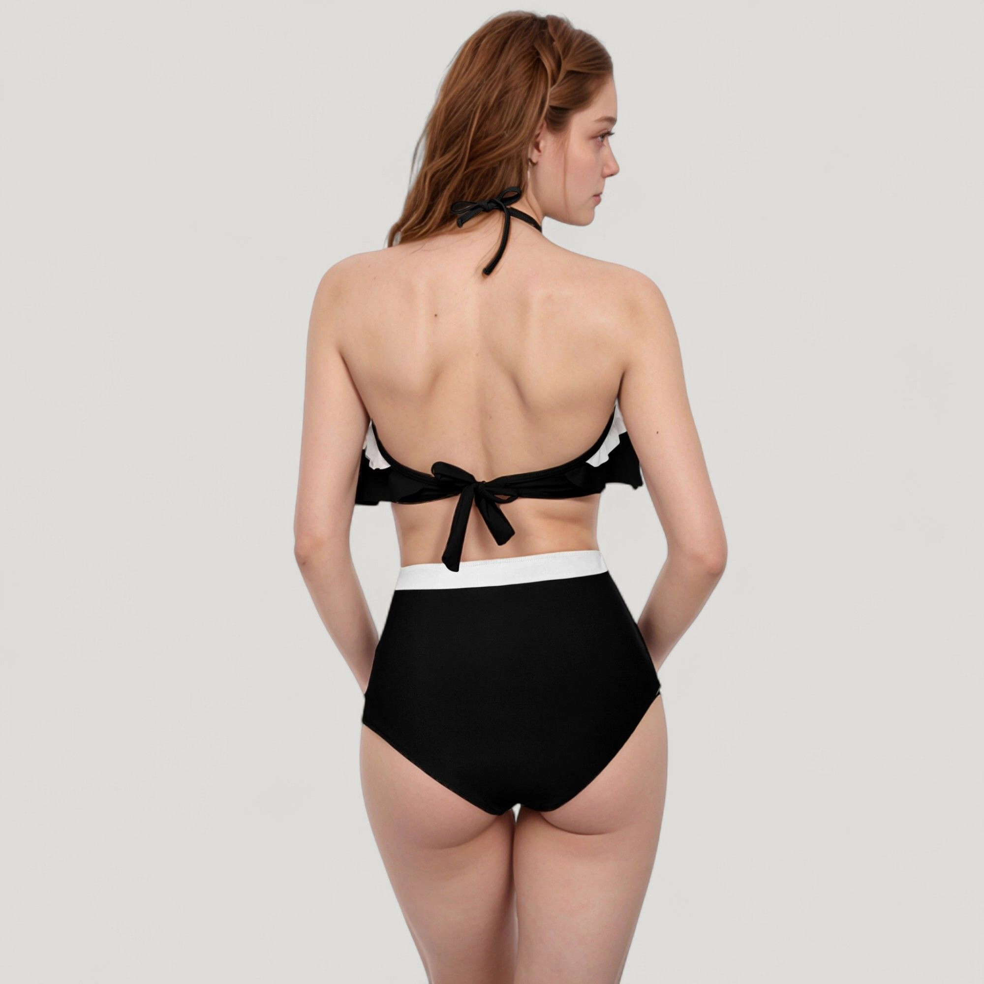 Anna-Kaci Women's Ruffle Flounce Bikini Top and High Waist Bottom 2-Piece Swimsuit with Contrast Trim