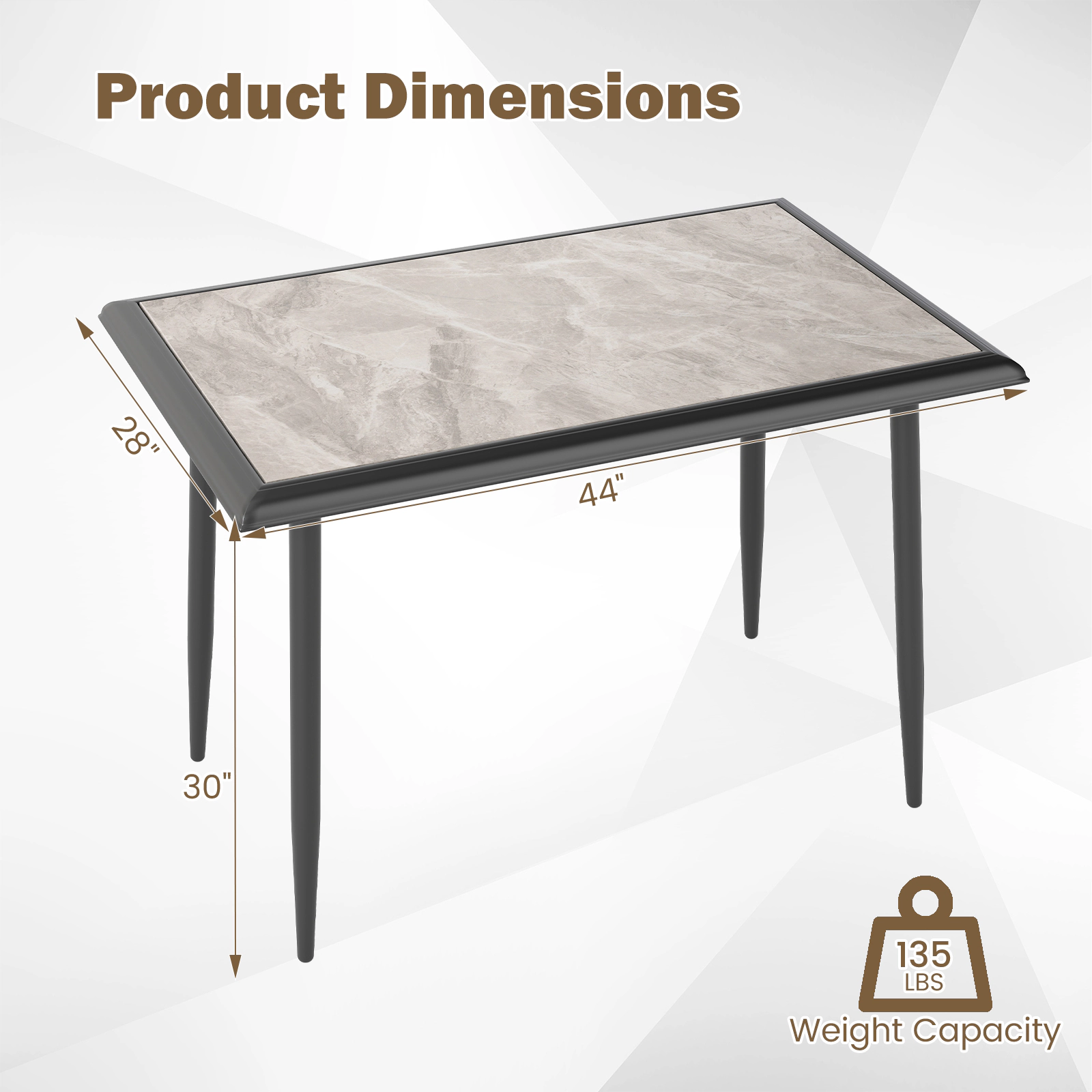 LJG 44" Sintered Stone Rectangular Dining Table with Metal Frame for Kitchen and Dining Room