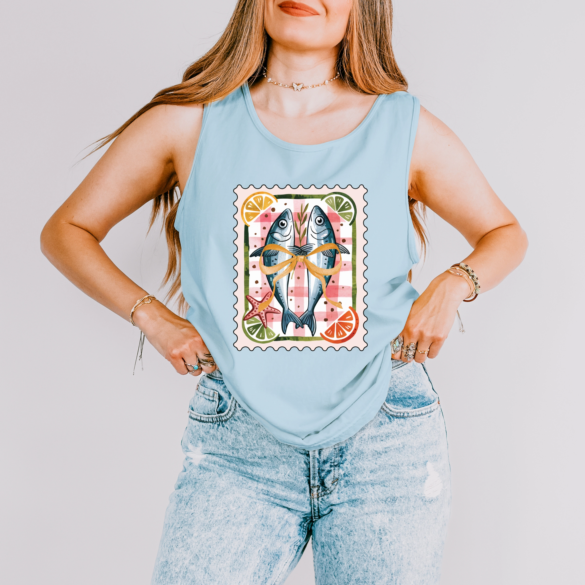 Simply Sage Market - Sardines Stamp Women's Garment Dyed Graphic Tank Top