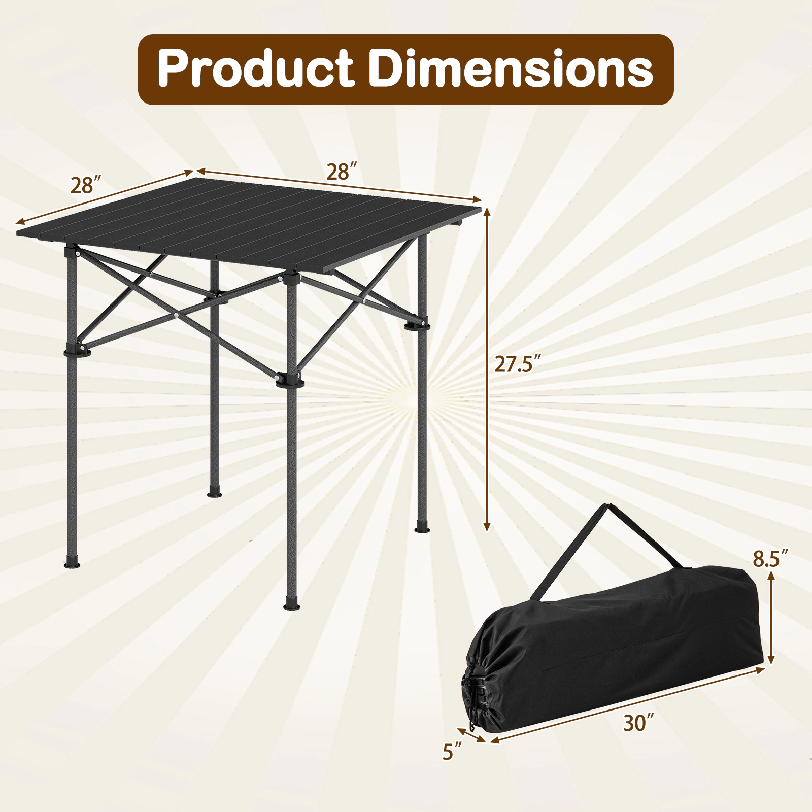 LJG Folding Roll-up Camping Table with Metal Legs