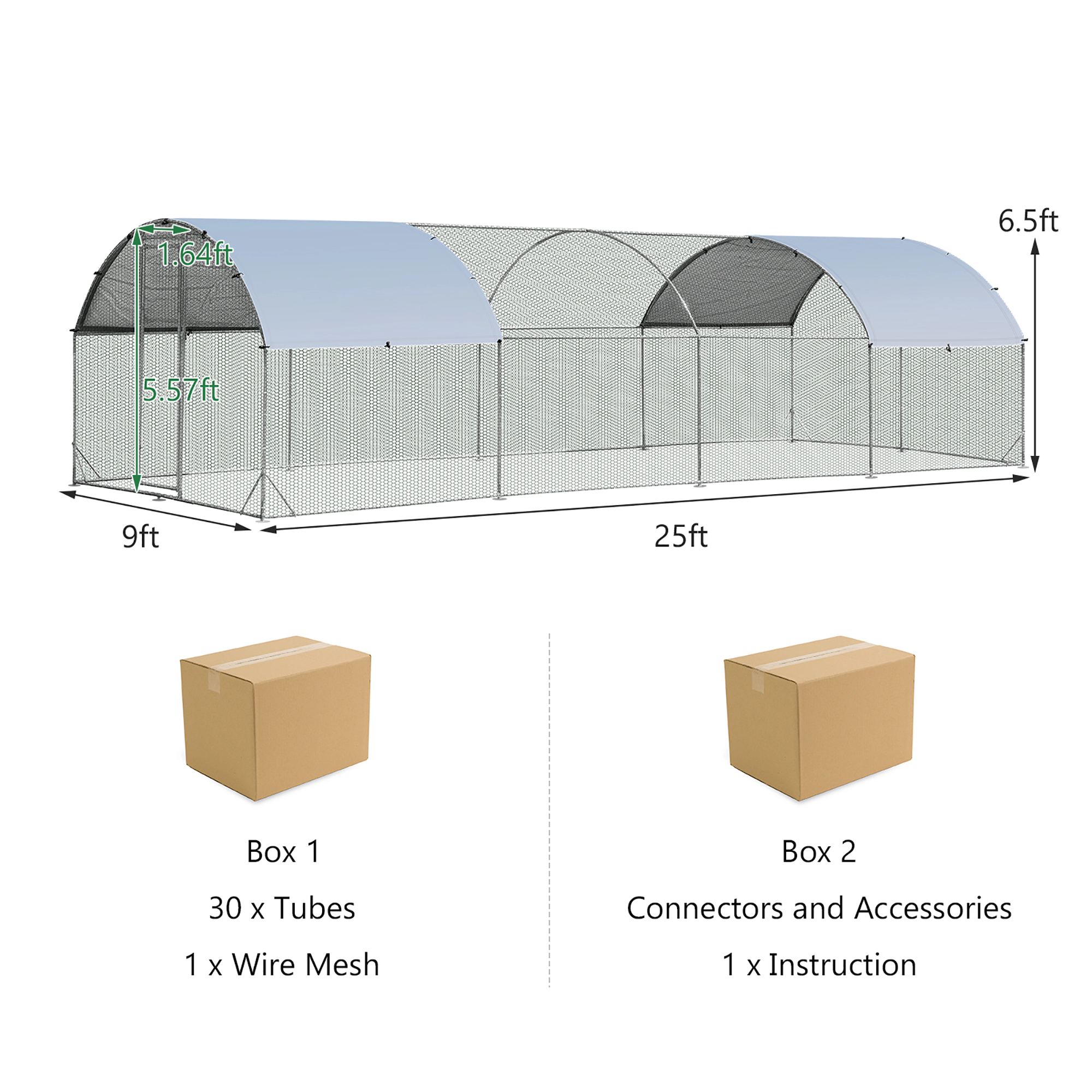 SUGIFT Silver Dome Metal Chicken Coop House with Oxford Cover and Ground Stakes 25-ft W 9-ft D 6.5-ft H