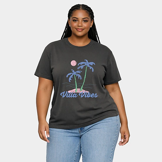 Simply Sage Market - Women's Plus Garment Dyed Tee - Villa Vibes Palm Tree