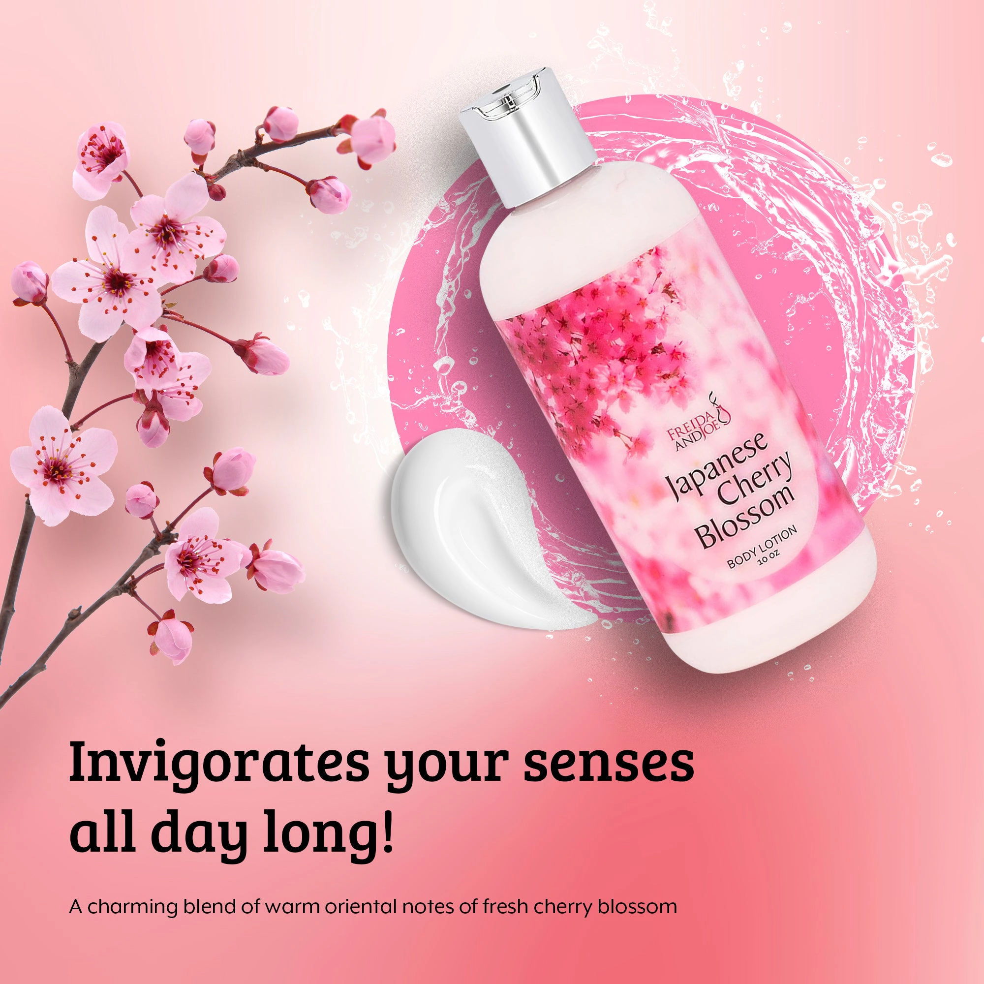 Freida and Joe Womens Fragrance Deep Moisturizing Cherry Blossom Body Lotion in 10oz Bottle