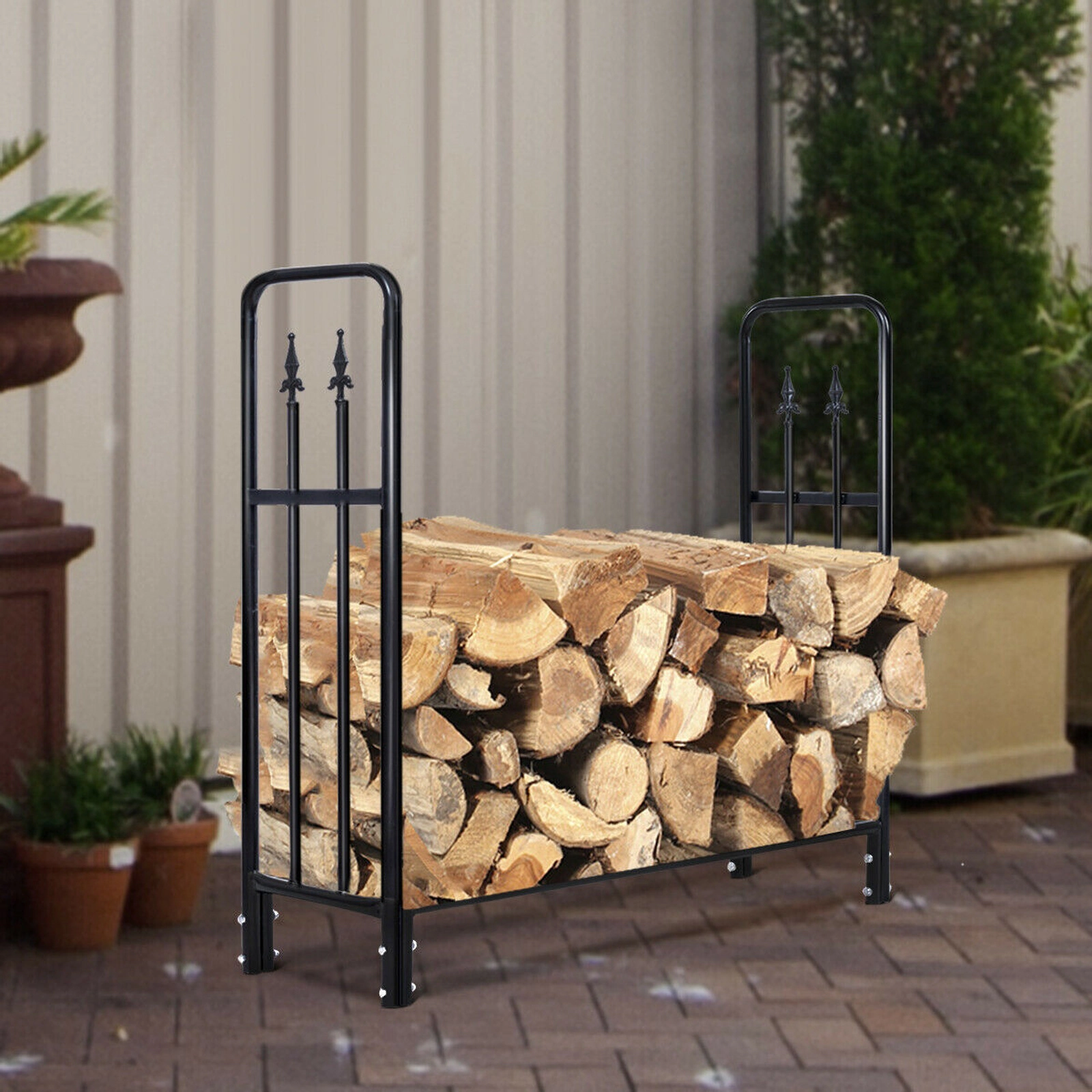 SUGIFT 4-ft Powder Coated Steel Outdoor Firewood Storage Rack 47-in x 14-in x 44.2-in 880-lb Capacity Black
