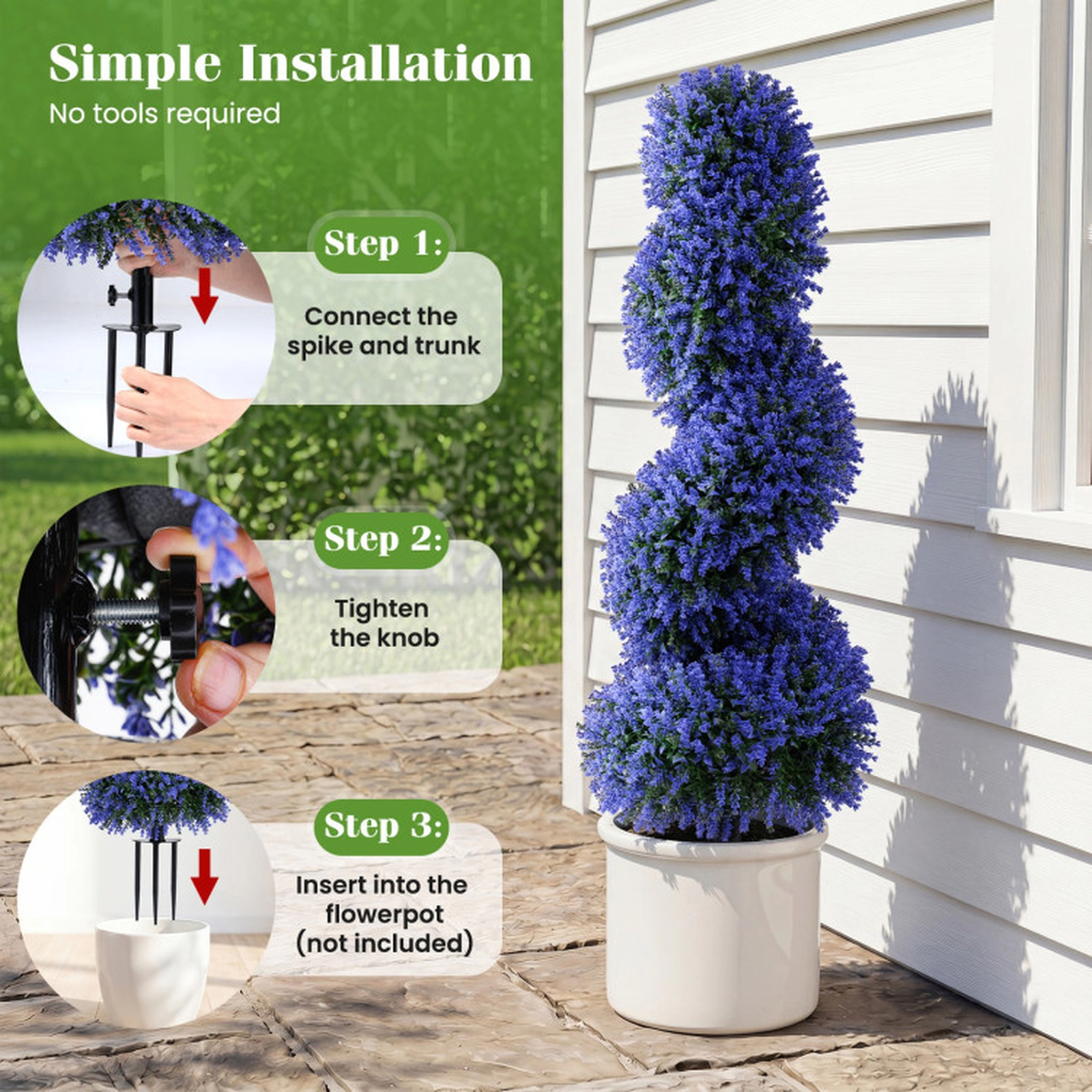 SUGIFT Set of 2 36-in Purple Artificial Spiral Topiary Trees with 600 Branch Tips and 6-in Ground Spikes