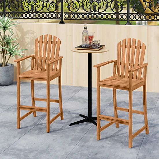 SUGIFT Natural Tall Acacia Wood Bar Height Adirondack Chair with Armrests and Footrest 24-in W 23-in D 52.5-in H
