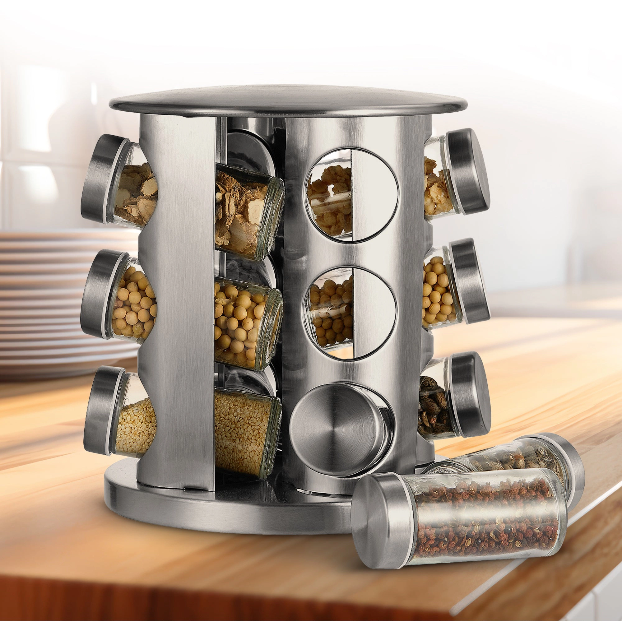 Cheer Collection Rotating Spice Rack for Countertop with 12 Jars
