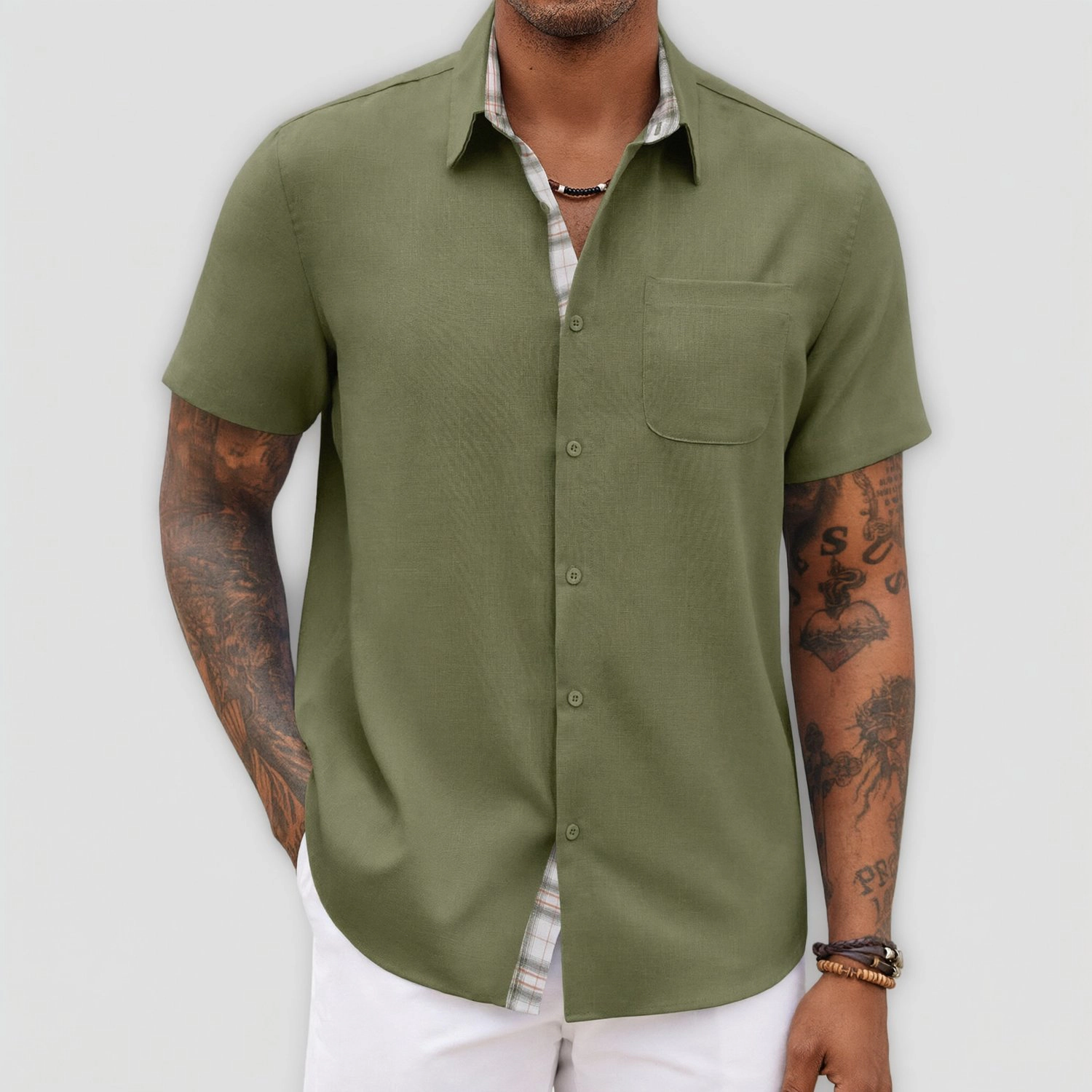 COOFANDY Mens Short Sleeve Button Down Shirt  Lapel Collar Pocket Casual Tops