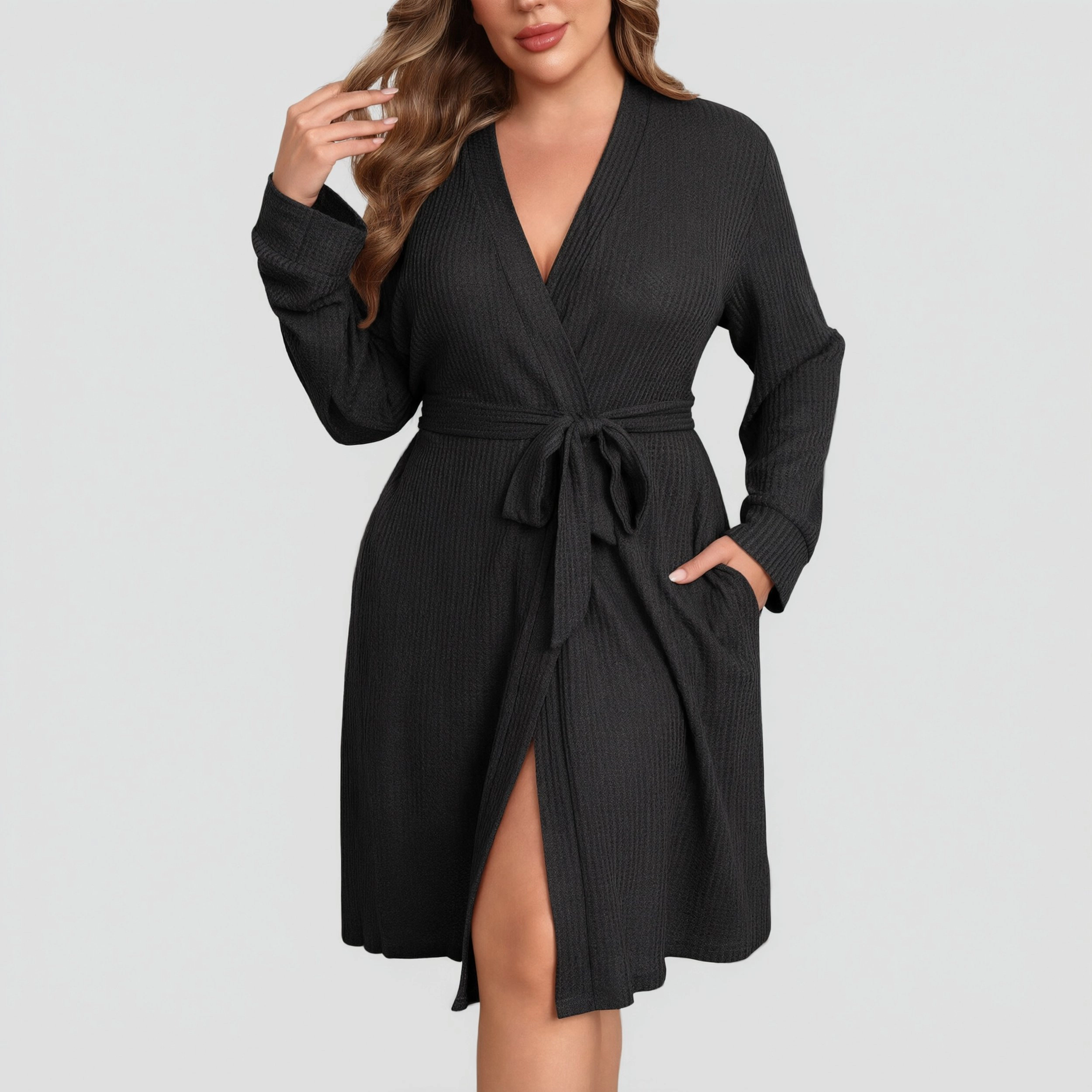 Ekouaer Women Robe Waffle Knit Bathrobe Short Lightweight Kimono Robes with Pockets Maternity