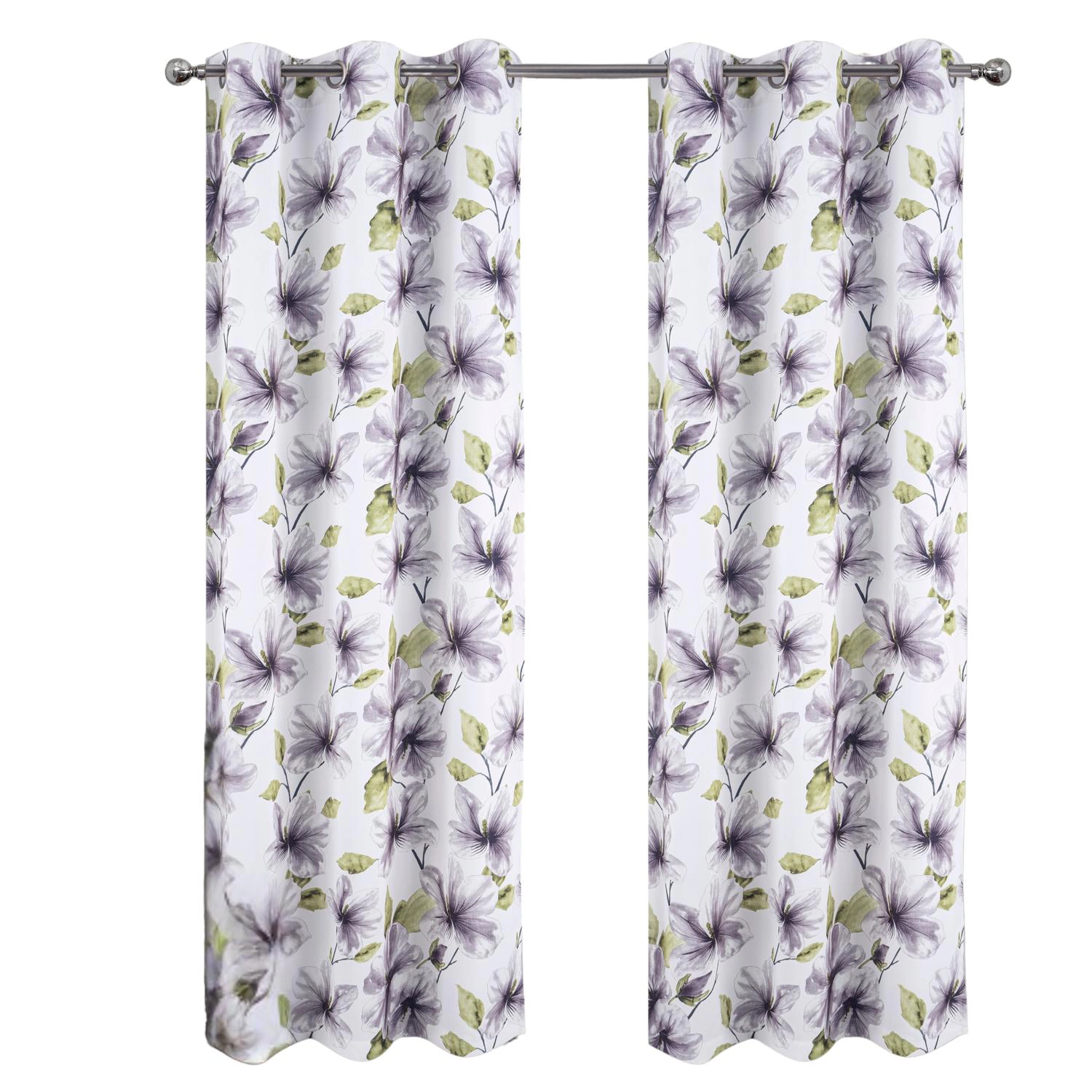 RT Designer Collection April Printed Blackout Luxurious Decorative Grommet Curtain Panel 54" x 84" Silver