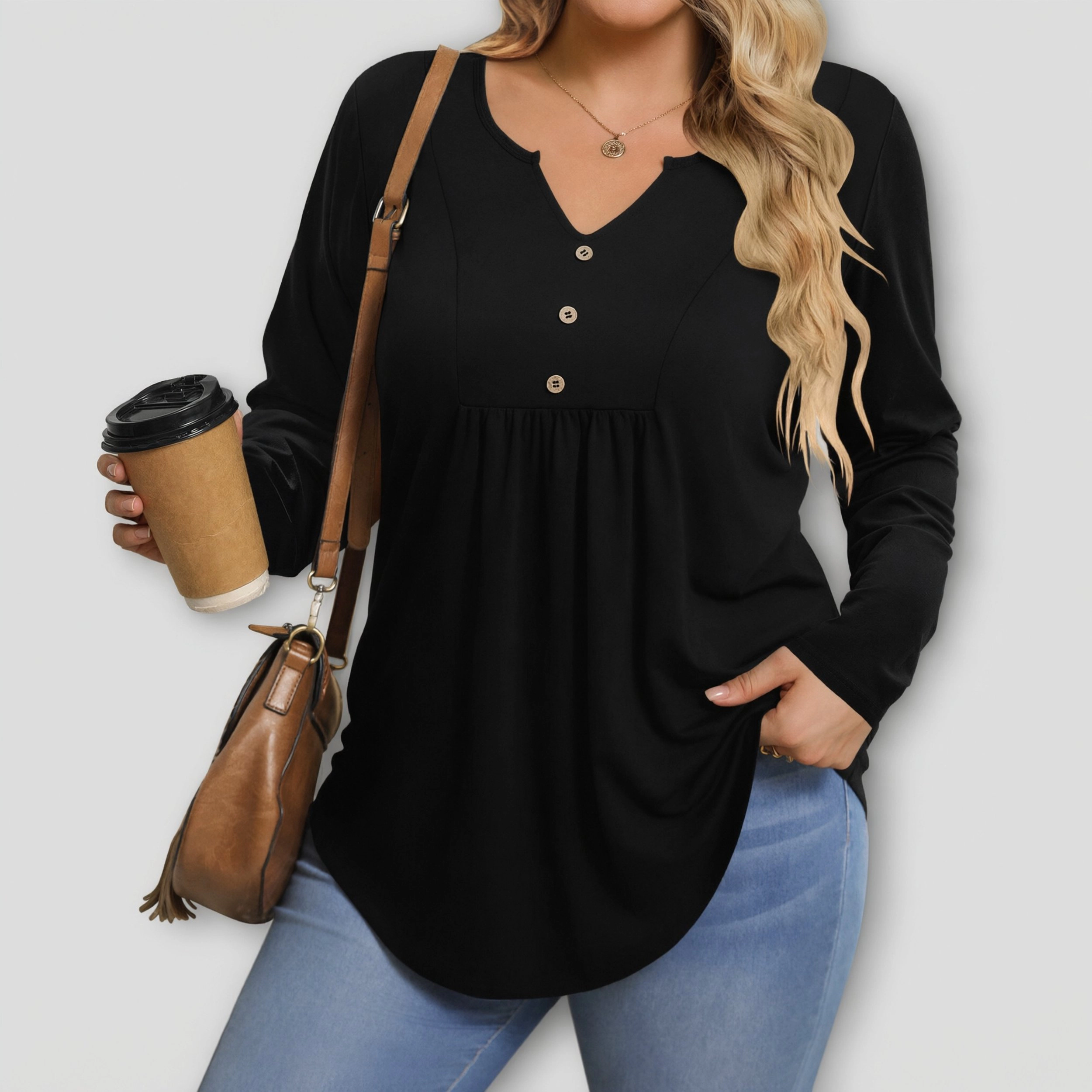 Zeagoo Women Button Front V Neck Blouse
