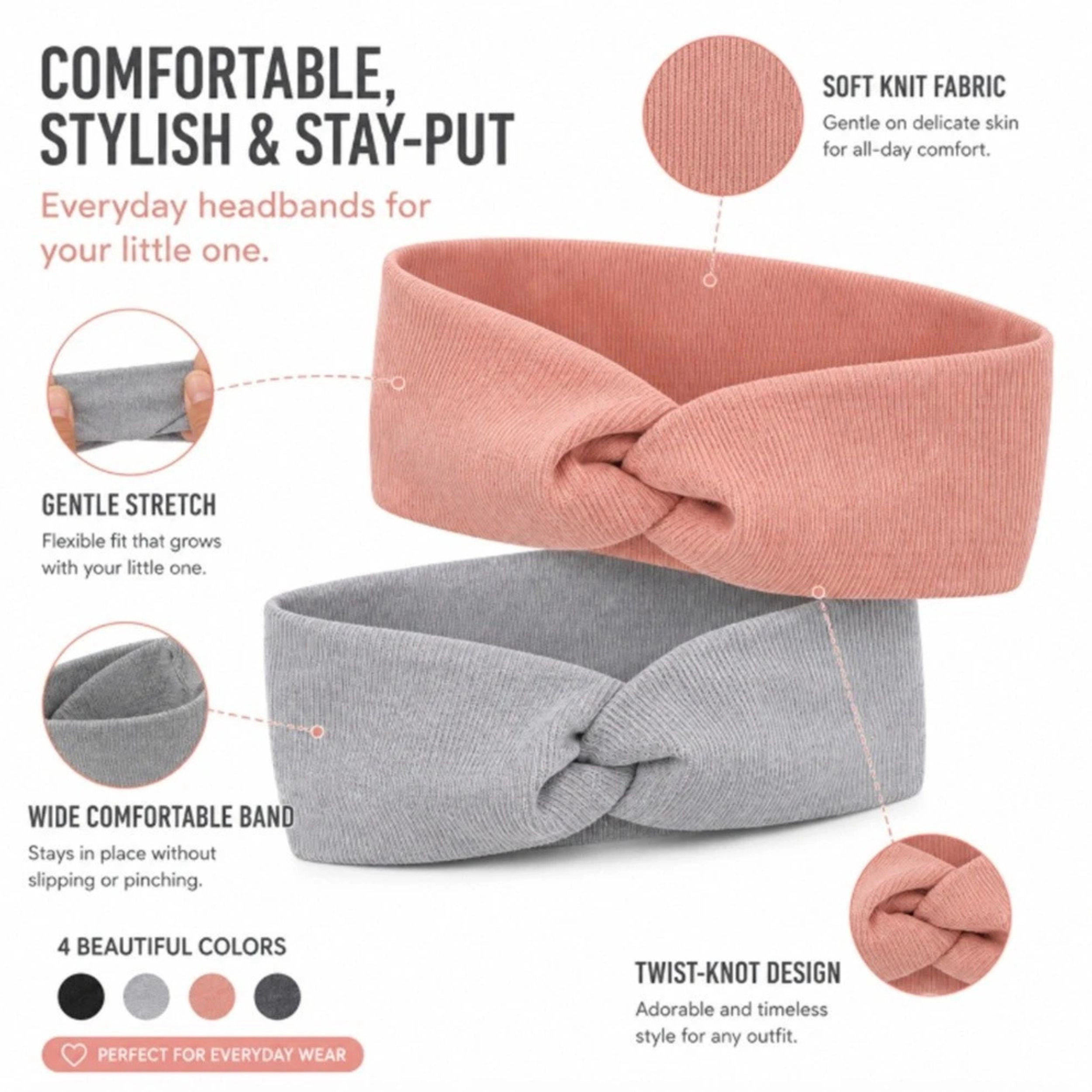 Home Collection Baby Girls Pack of 4 Lace Bow Soft Elastic Headbands