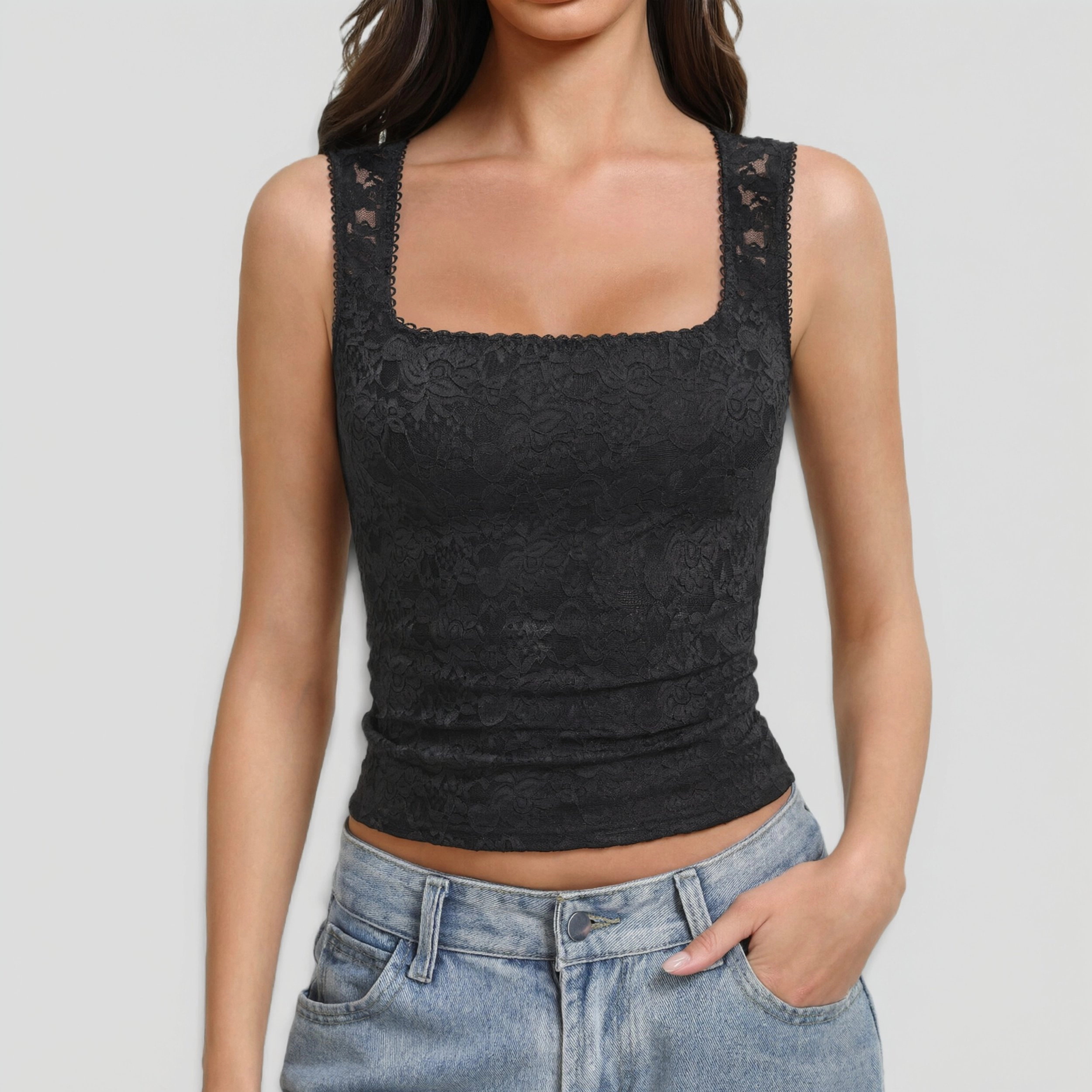 Avidlove Women's Lace Square Neck Double Lined Sleeveless Tank Top