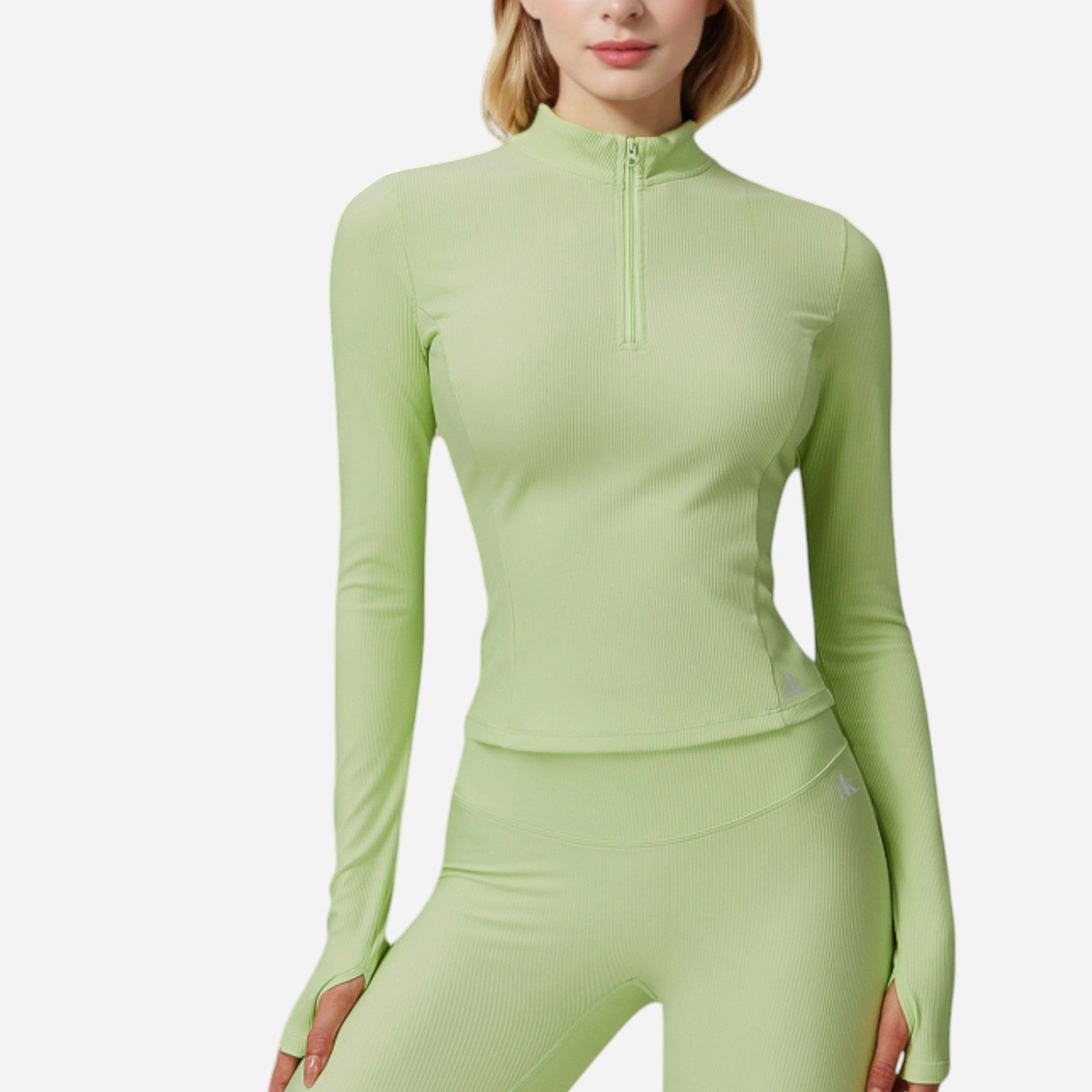 Anna-Kaci Women's Long Sleeve Fitted Ribbed Knit Top with Zip Collar and Thumbhole Cuffs