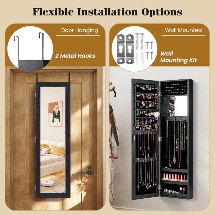 Hivvago Hanging Jewelry Storage Cabinet with Hooks and Shelves