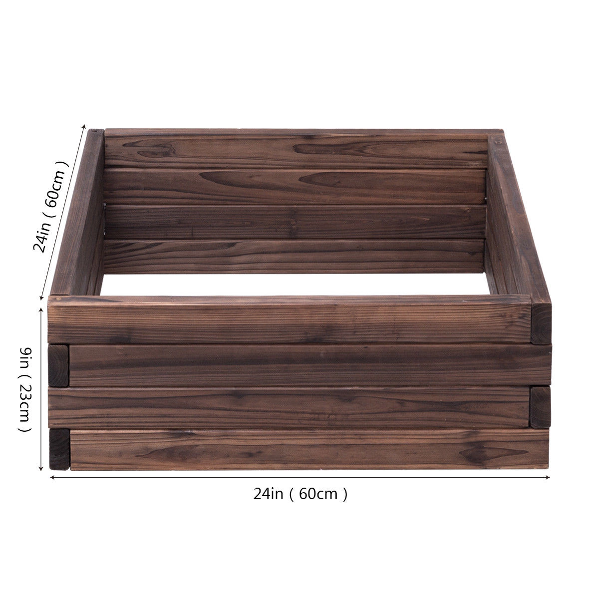 SUGIFT Square Fir Wood Raised Garden Bed Planter 9-in Tall Brown