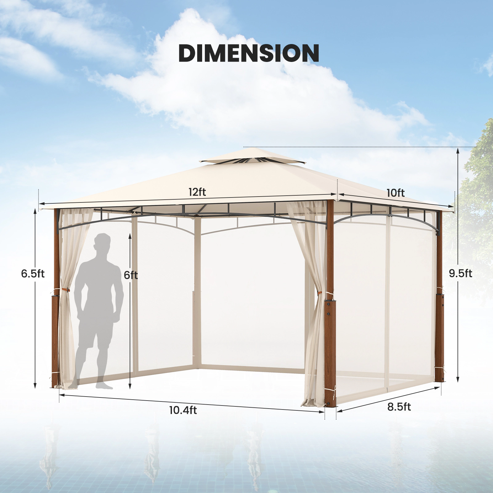 Hivvago Outdoor Patio Gazebo with Netting and 2-Tier Canopy
