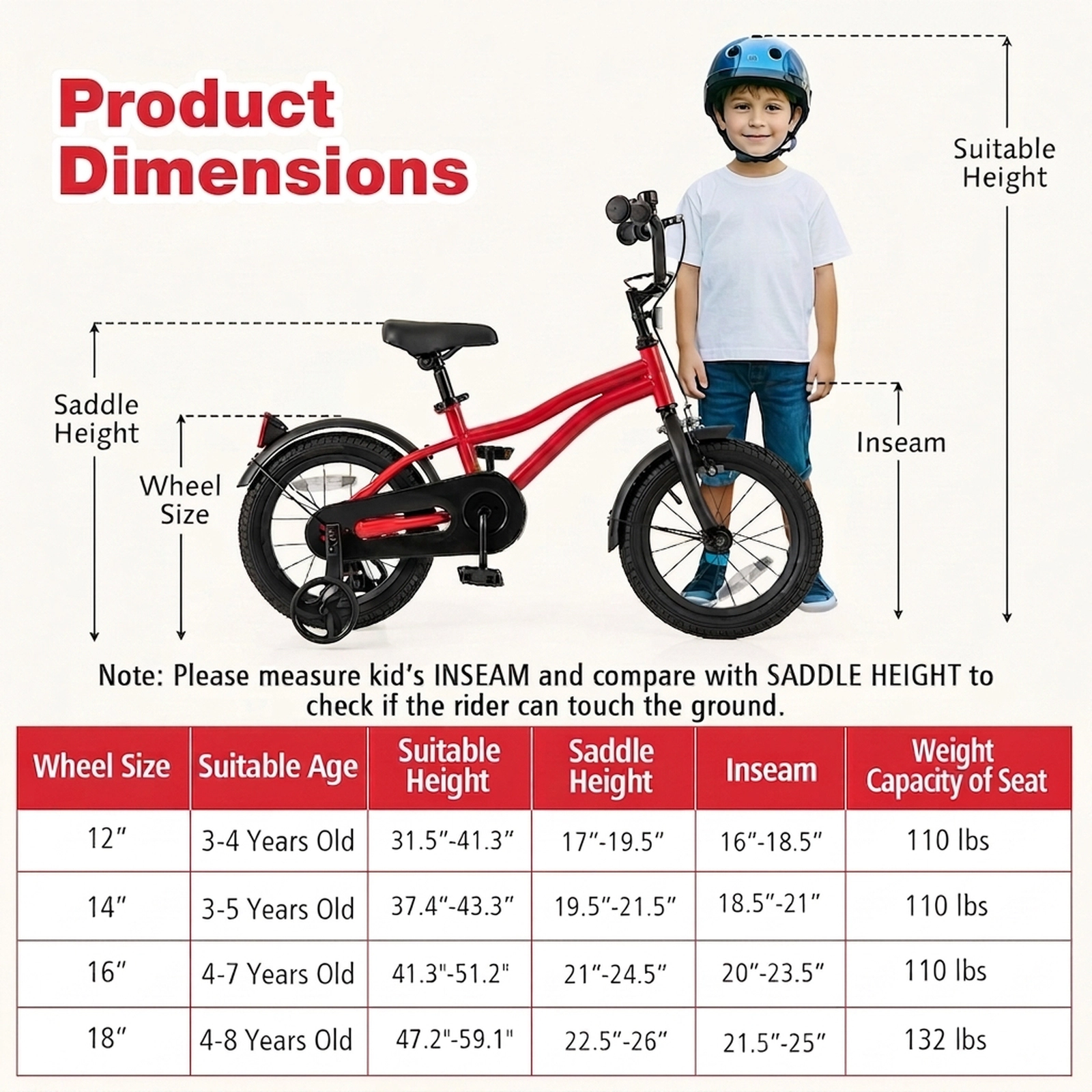 SUGIFT Adjustable Handlebar Kids Bicycle with Dual Brakes 110-lb Seat Capacity Ages 3-5 Red