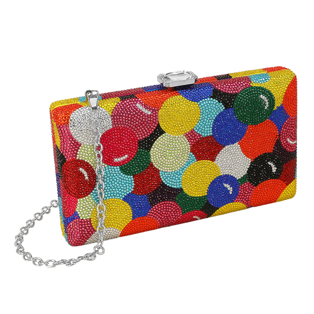 Fashnzfab Multicolor Crystal Rhinestone Studded Crossbody Evening Clutch Bag