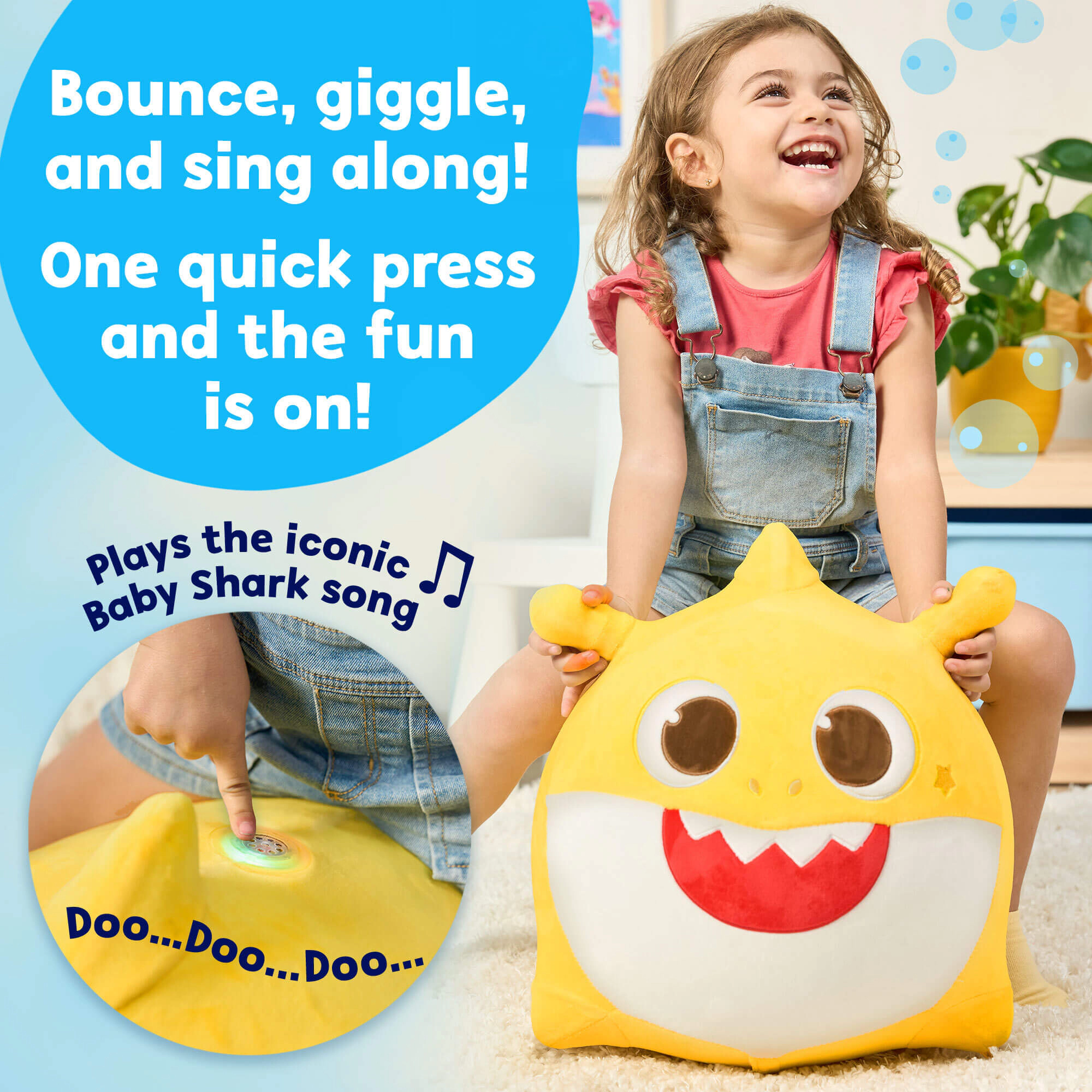 Pinkfong Kids Baby Shark Musical Bouncy Ride-On Toy - Soft Plush Hopper with Iconic Song