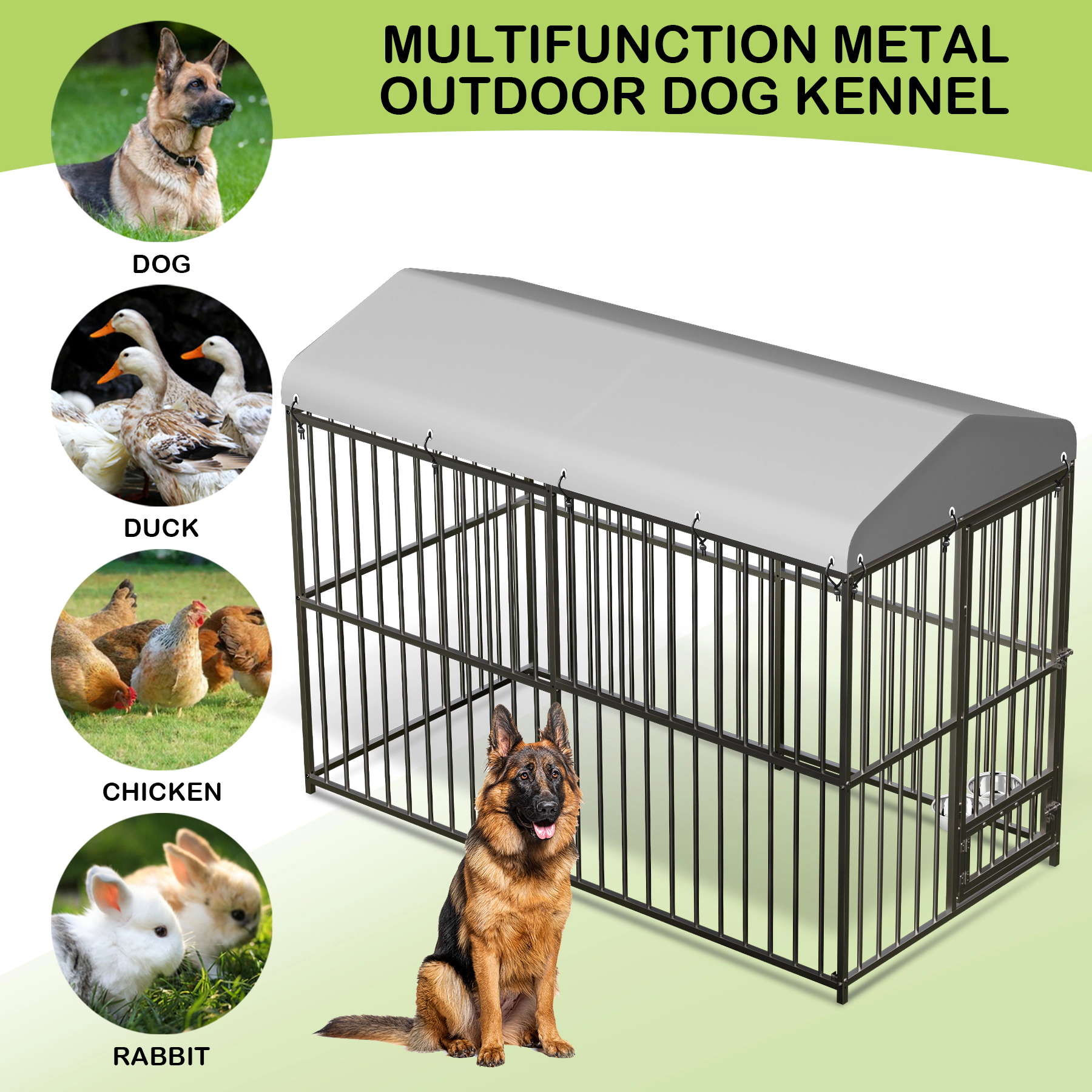 8x4x6 FT Outdoor Dog Kennel, Metal Pet Cage with Lock & Waterproof Roof for Medium Dogs