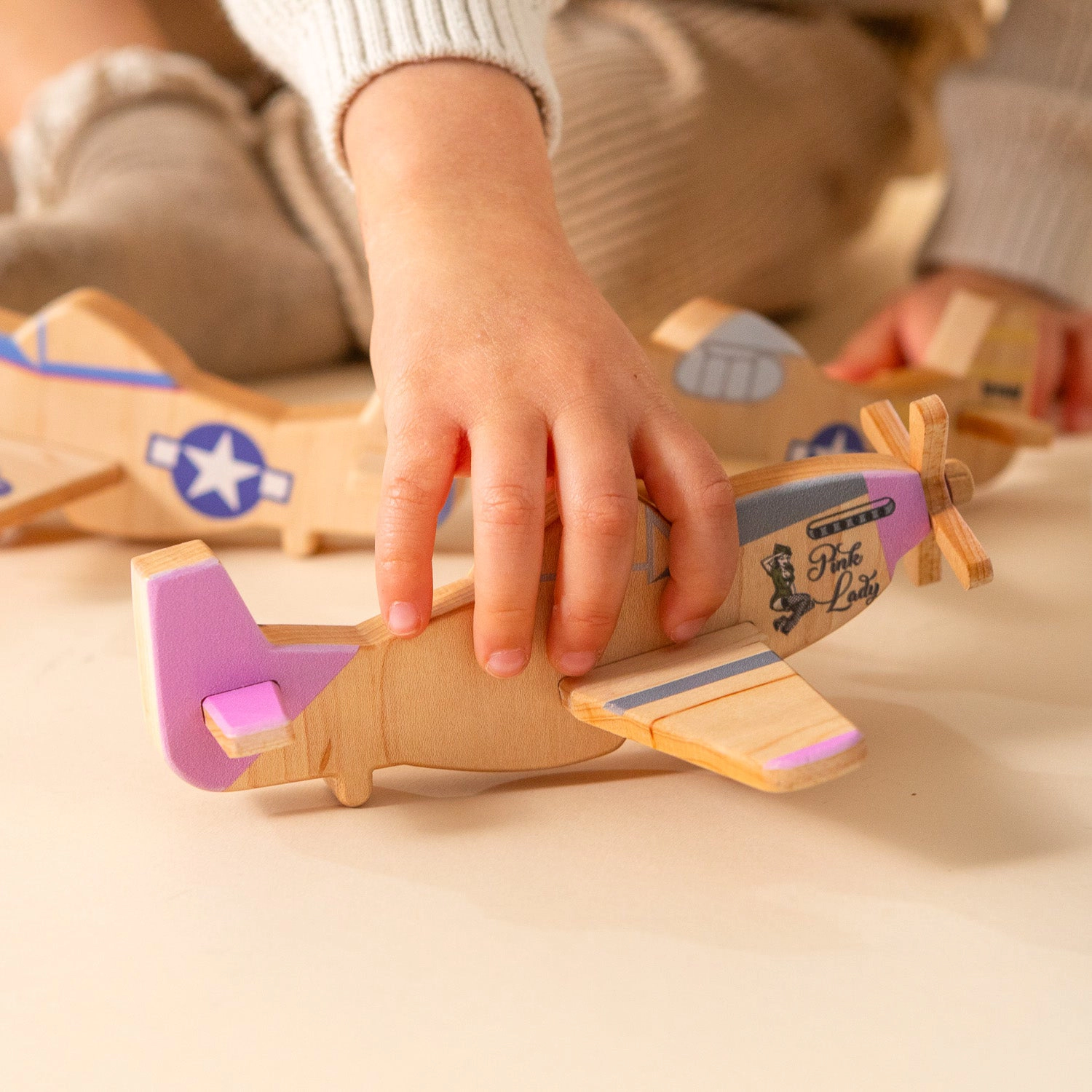 Miller Boys P-51 Mustang Wooden Toy Airplane, Pink Lady - Maple, Made in USA