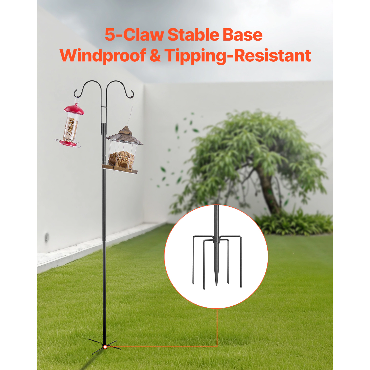 HONGGE Double Shepherds Hooks for Outdoor 8 Pack Heavy Duty Bird Feeder Pole 3/4 Inch Thick Garden Hooks for Hanging