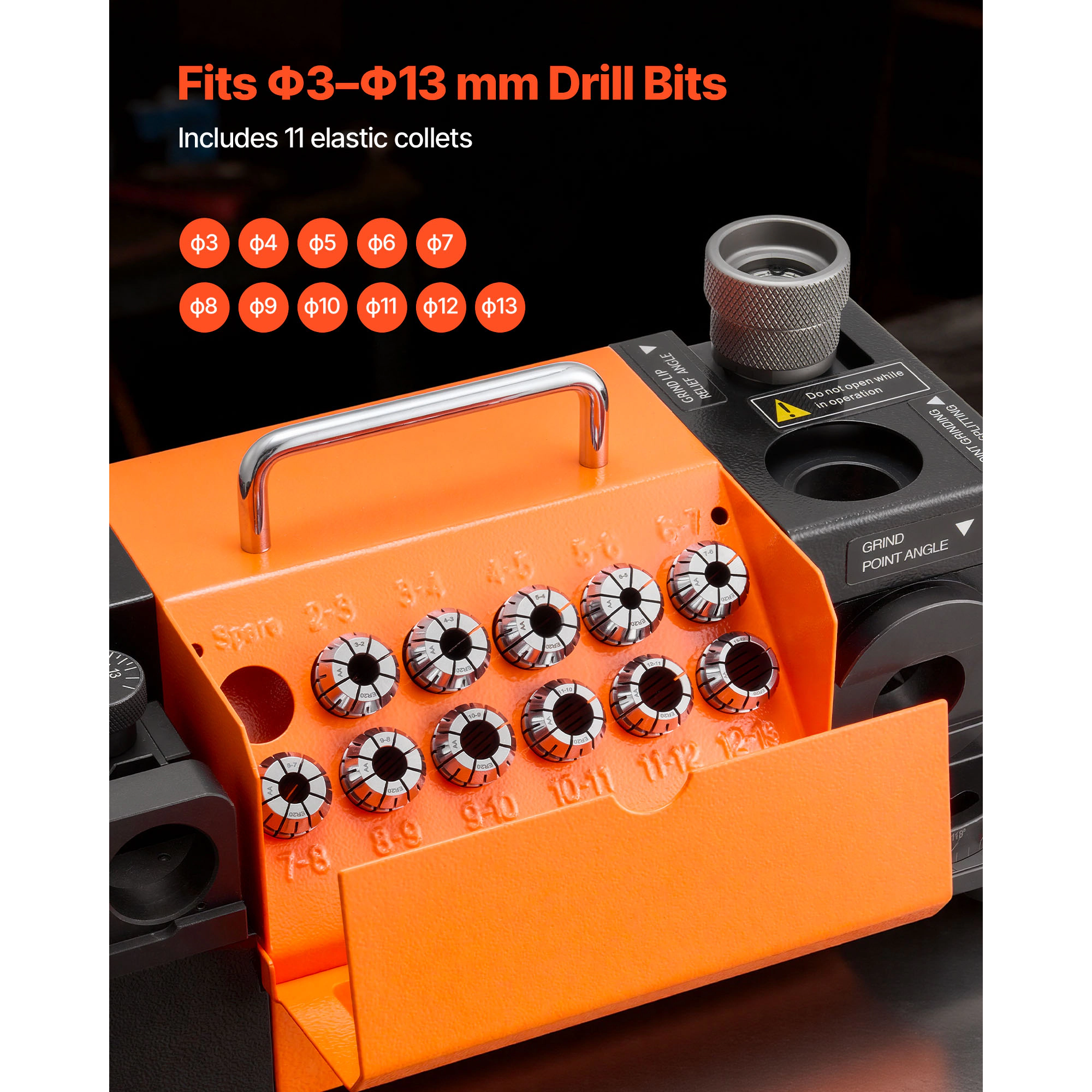 HONGGE Drill Bit Grinder with Adjustable Angle, 95°-135° Point Angle, Collets & CBN