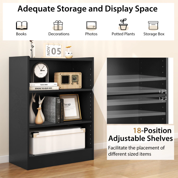 Hivvago 3-Tier Bookcase Open Display Rack Cabinet with Adjustable Shelves