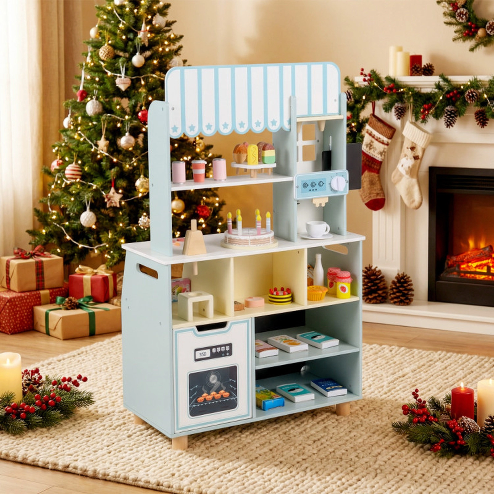 SUGIFT Blue 27 Accessories and Play Ice Cream Machine Kids Wooden Ice Cream Shop