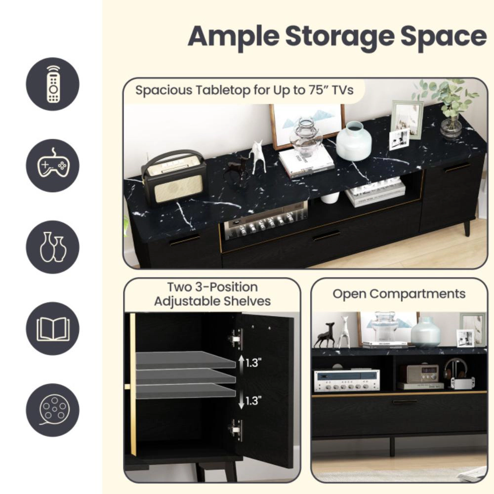 Hivvago 63 Inch Tv Stand With Flip Door Cabinet For Tvs Up To 75 Inch-Black