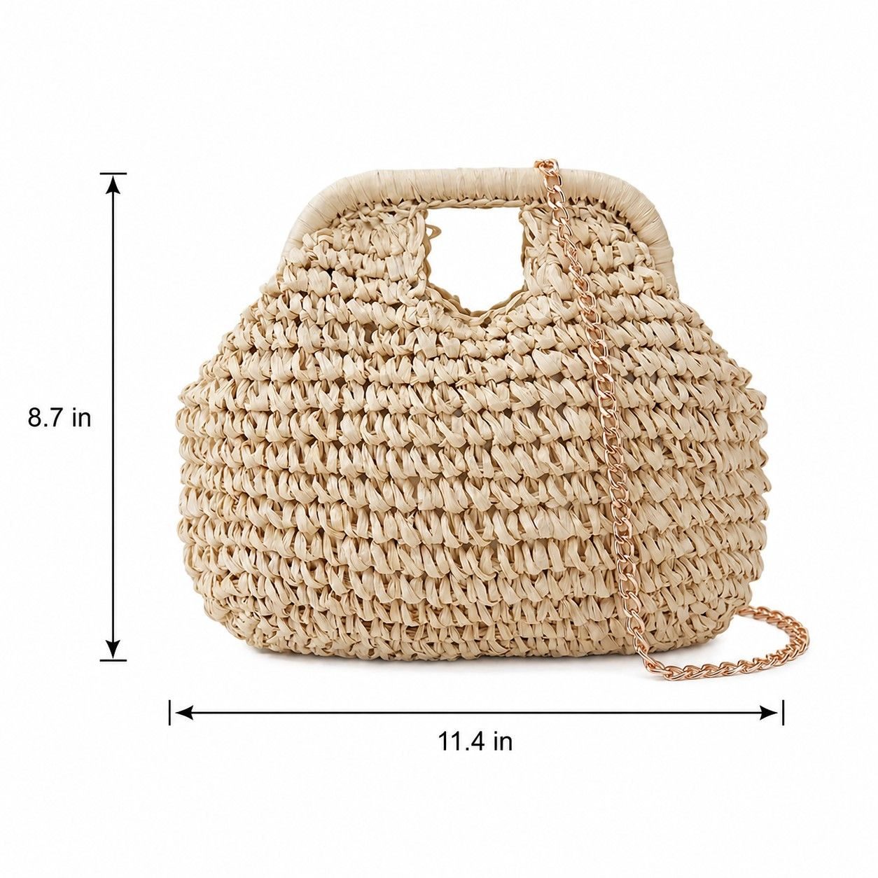 Alilang Women's Small Woven Straw Handbag Chain Crossbody Bag with Top Handle and Flap Closure, Beige