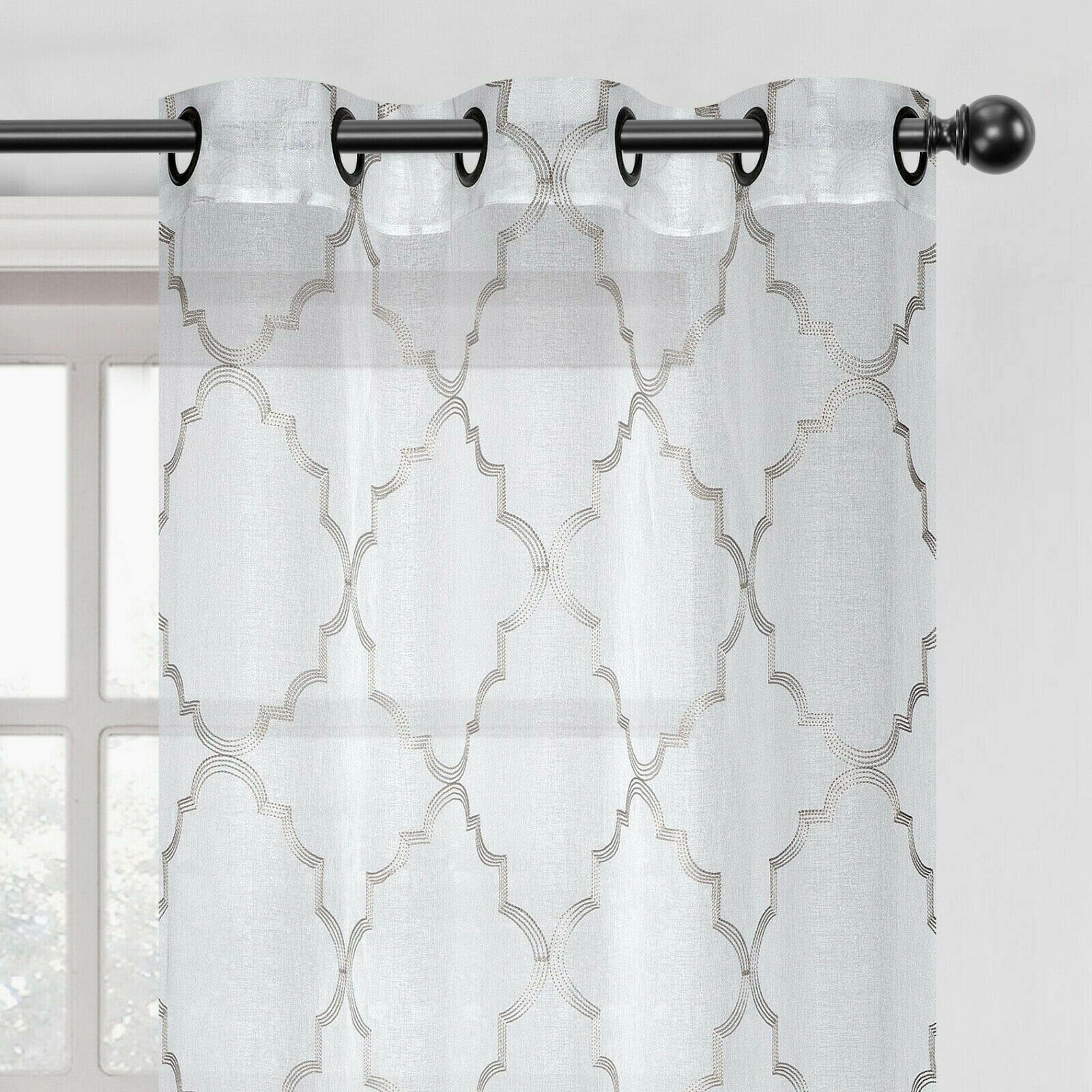 Kate Aurora Lux Home 2 Pack Shabby Trellis Semi Sheer Embroidered Clover Grommet Top Curtains
