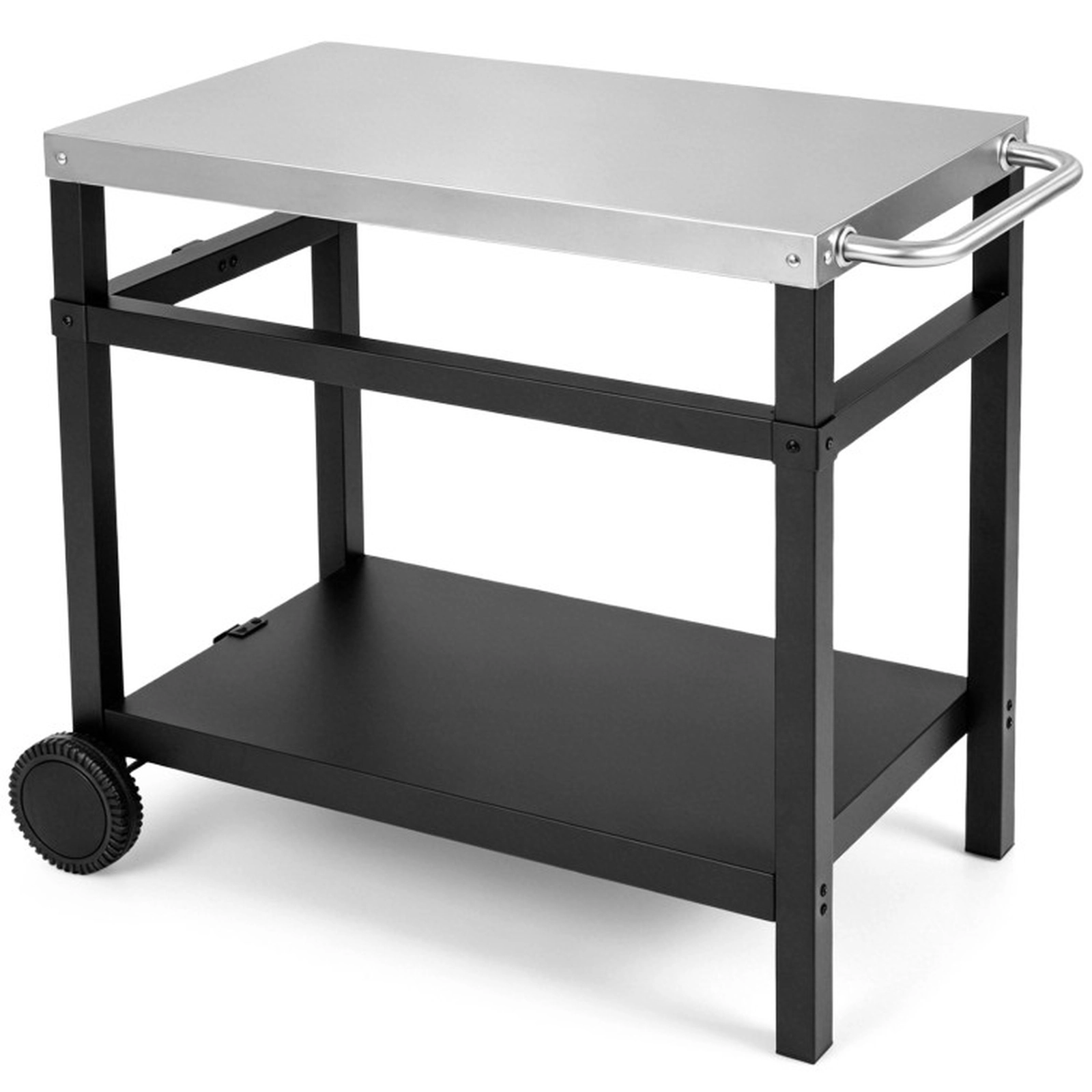 SUGIFT Black Double Shelf Grill Cart Table with Stainless Steel Top 35.5-in W 23.5-in D 200-lb Tabletop Capacity