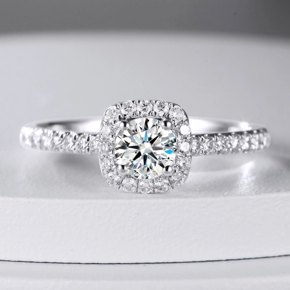 Wardrobe Whimsy Round Cubic Zirconia Cushion Halo Pave Band Engagement Ring