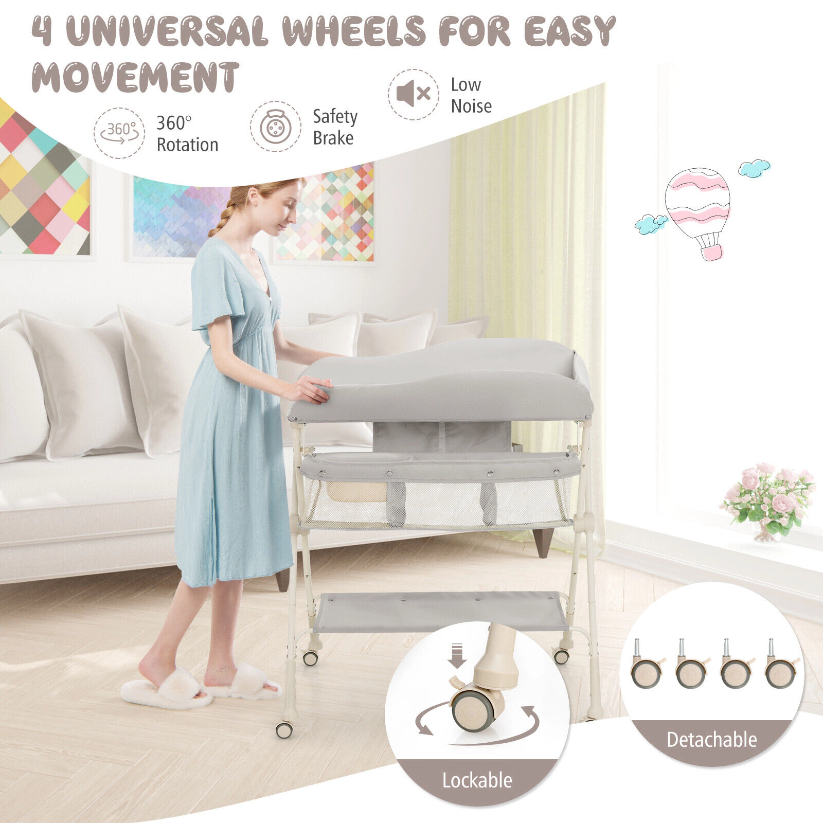 SUGIFT Adjustable Height Baby Diaper Changing Table with Water Basin and Storage 33-lb Capacity 0-12 Months Green