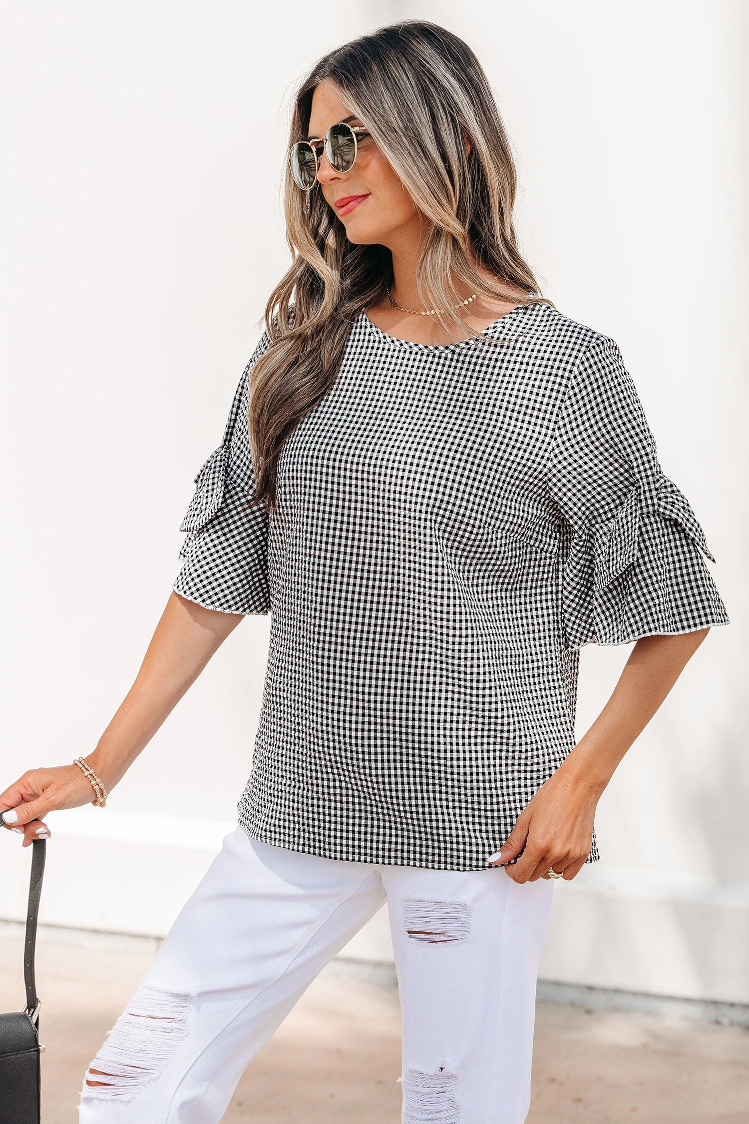 Threaded Pear Carolina Ruffled Half Sleeve Blouse