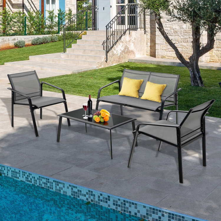 Hivvago 4 Pieces Patio Furniture Set With Armrest Loveseat Sofas And Glass Table Deck