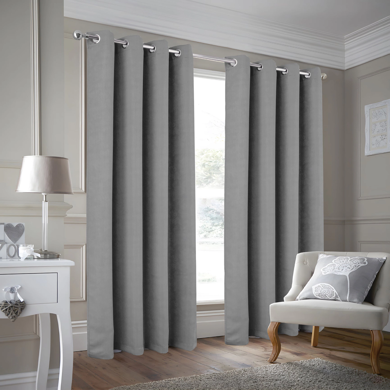 Olivia Gray 100% Polyester 190 GSM Justice Reversible Blackout Grommet Curtain Panel 54" x 90" Grey
