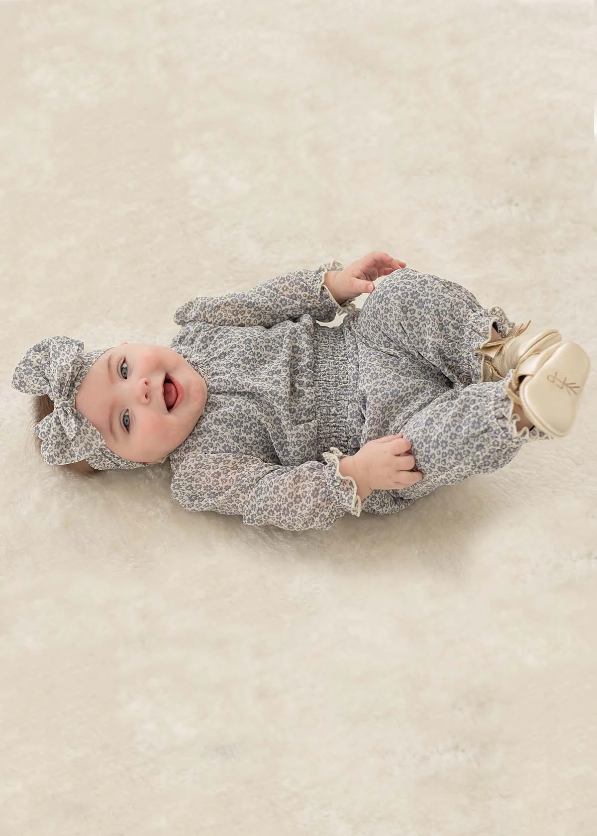 Mabel and Honey Remy Floral Woven Romper - Blue