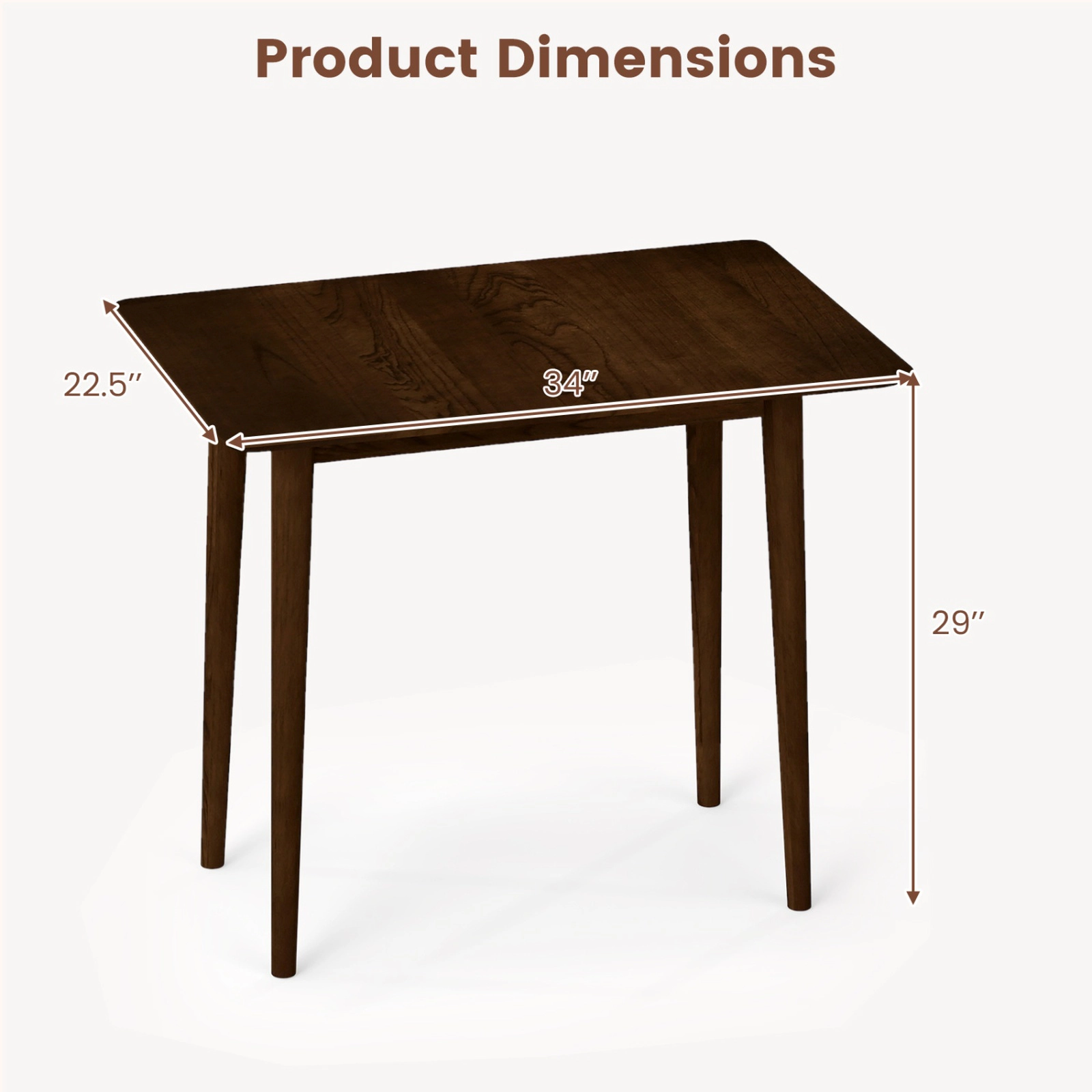 SUGIFT Rectangular Farmhouse Dining Table for 2-4 with 165-lb Capacity Solid Wood Legs 34-in Top Black/Walnut