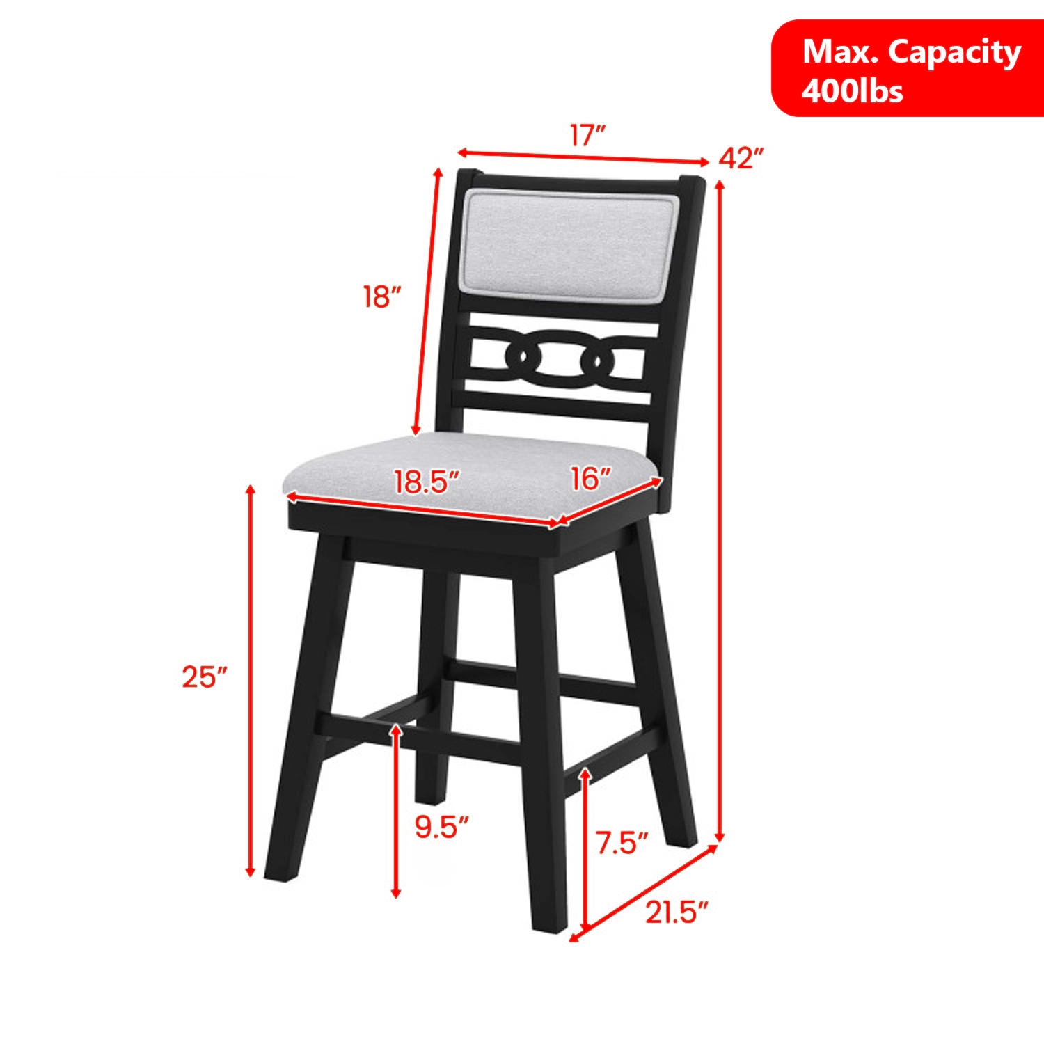 Hivvago Modern 25-Inch Counter Stools Upholstered Swivel Seats with Back Support - Set of 2